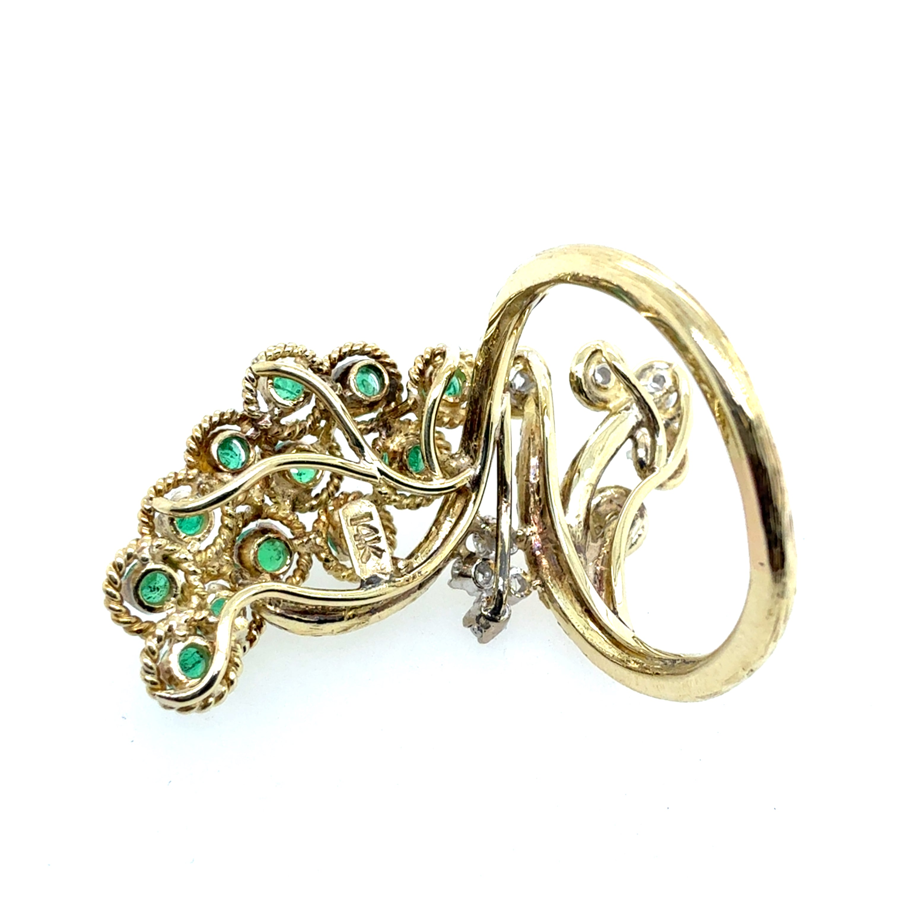Retro Yellow Gold 0.65 CT Natural Diamond & Emerald Cocktail Ring Circa 1960