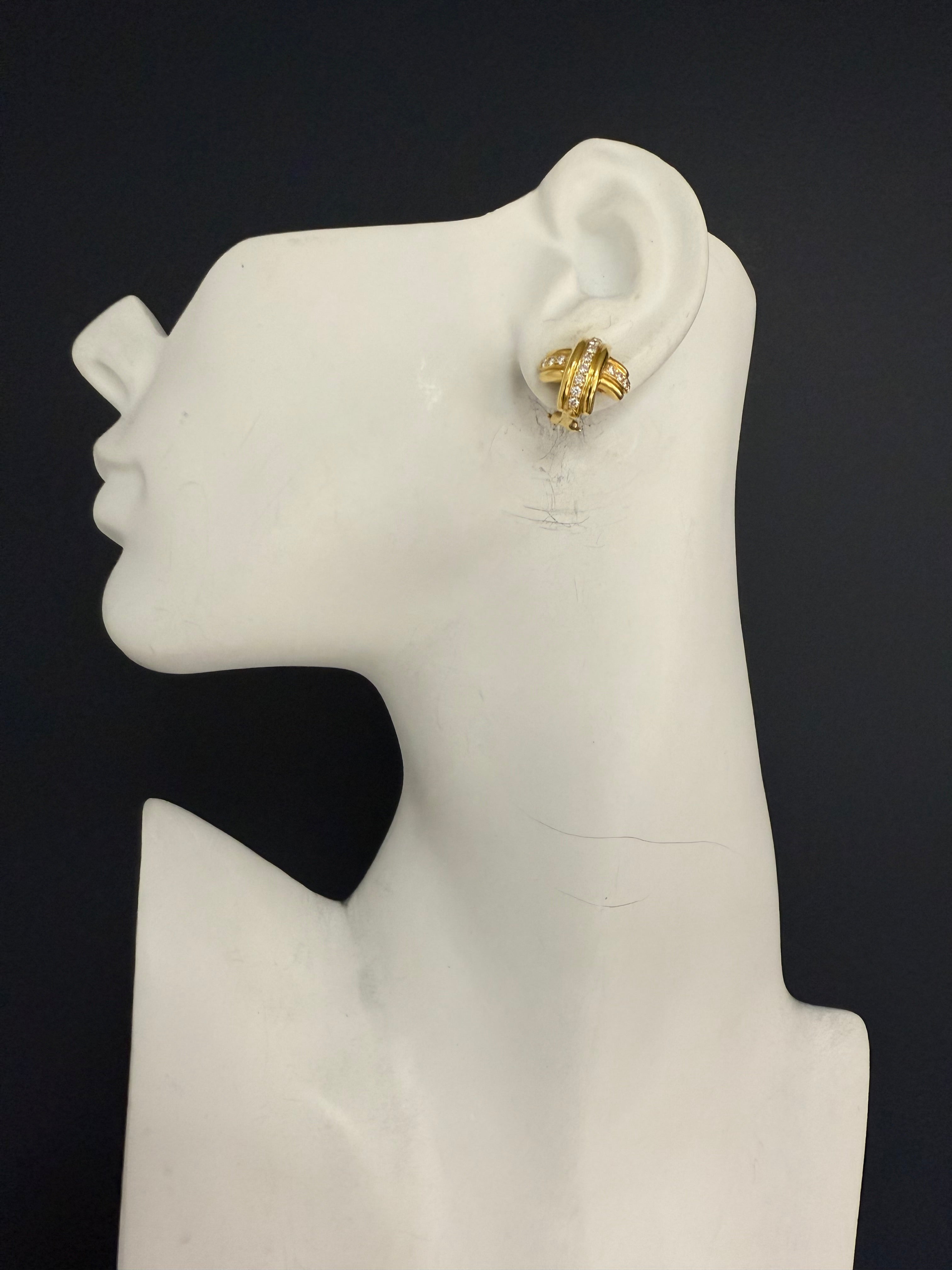 Retro Gold Tiffany & Co Natural One CT Colorless Diamond CrissCross Earrings