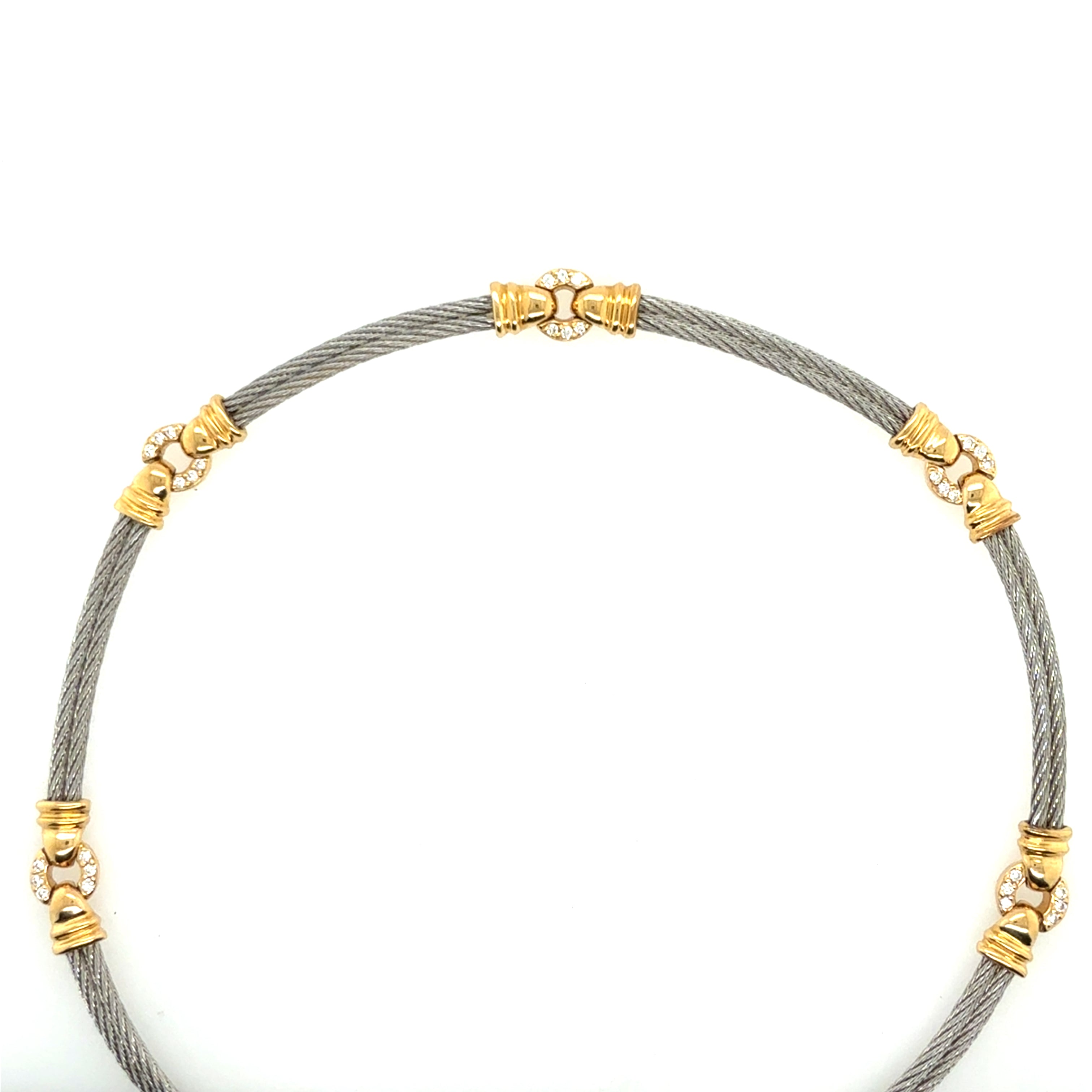 Retro Gold & Steel 0.6 Carat Natural Diamond Statement Necklace Circa 1985