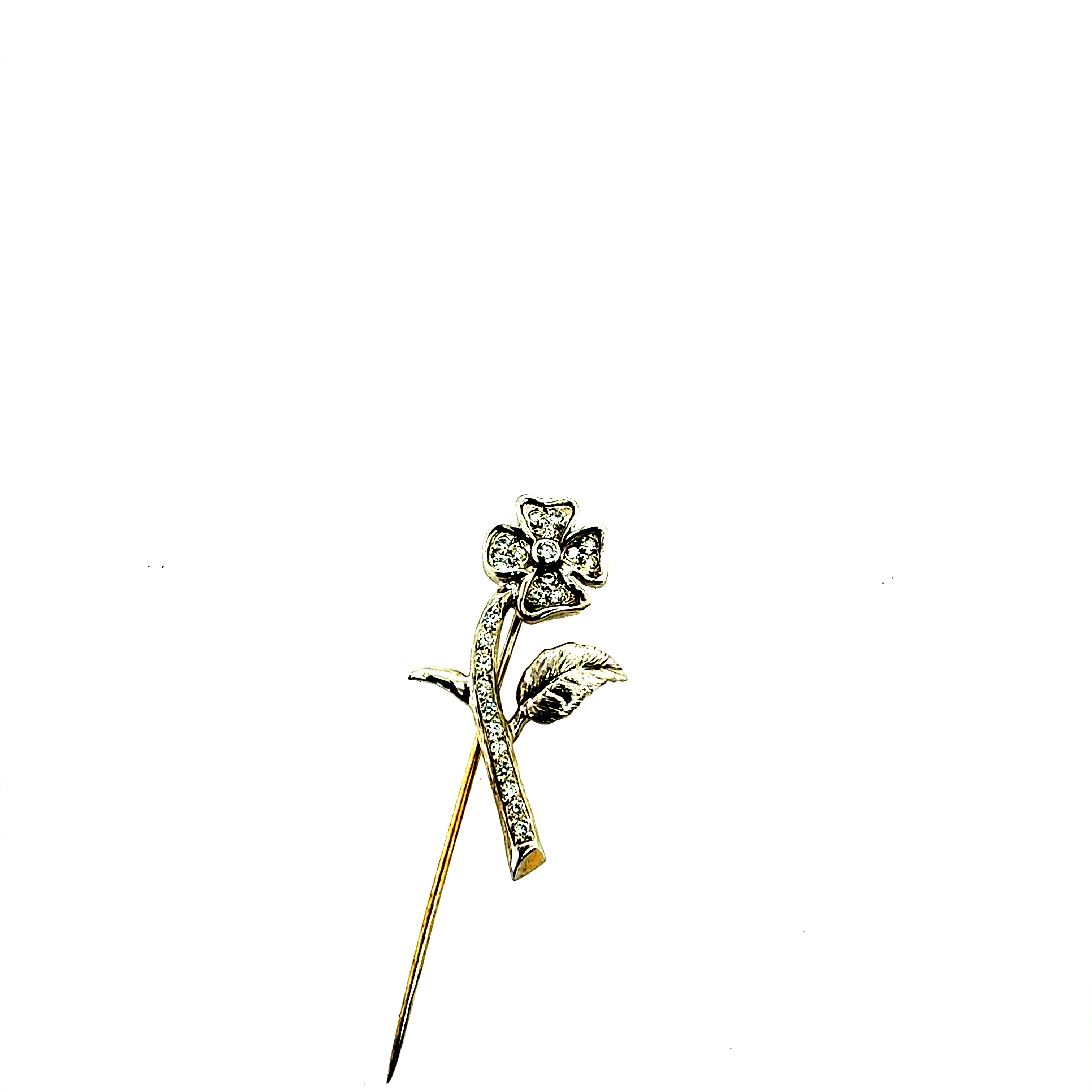 Retro White Gold 0.40 Carat Natural Diamond Flower Pin Circa 1965