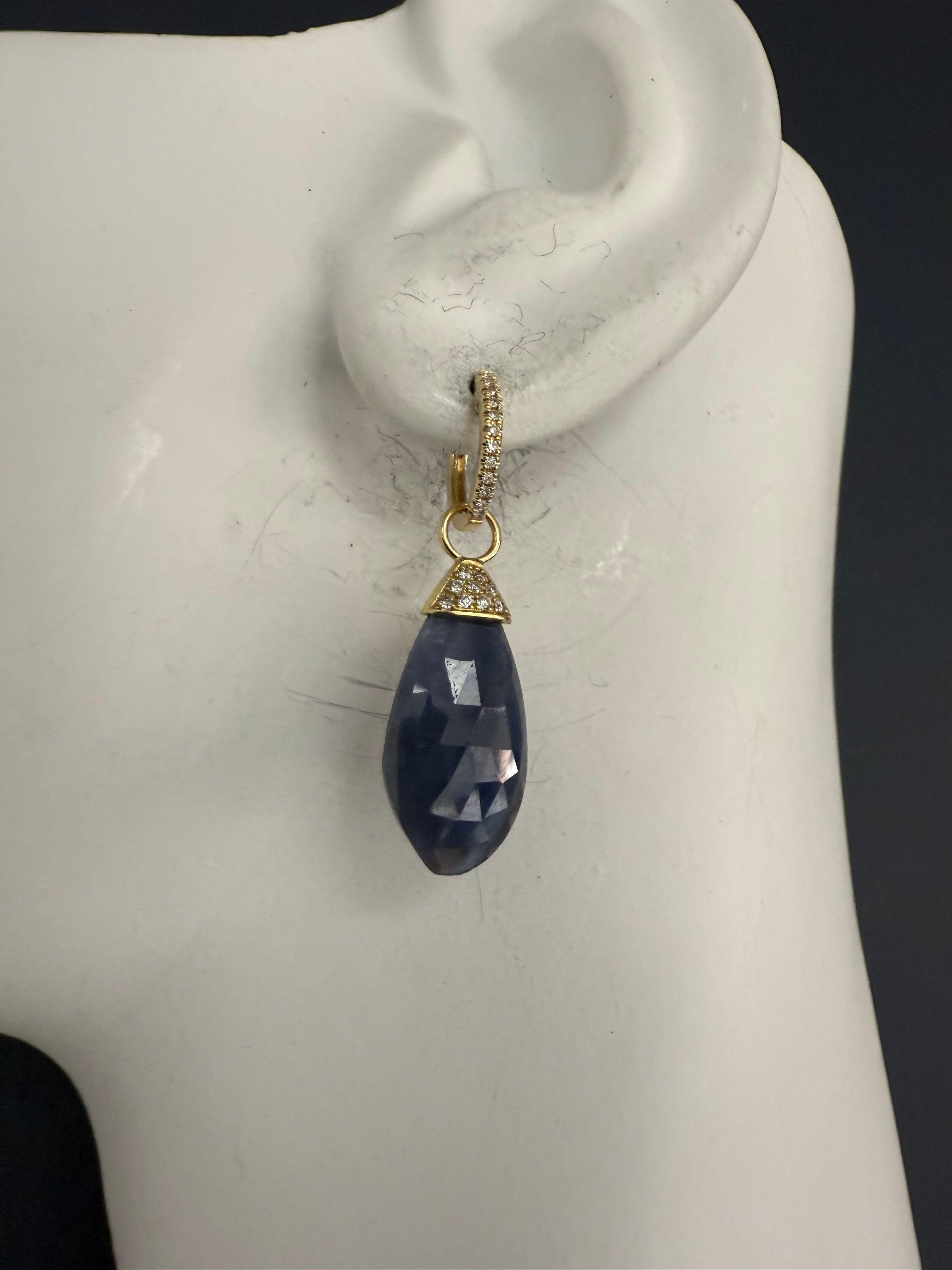 Modern Gold Natural Rose-Cut Sapphire and Diamond Drop Statement Earrings
