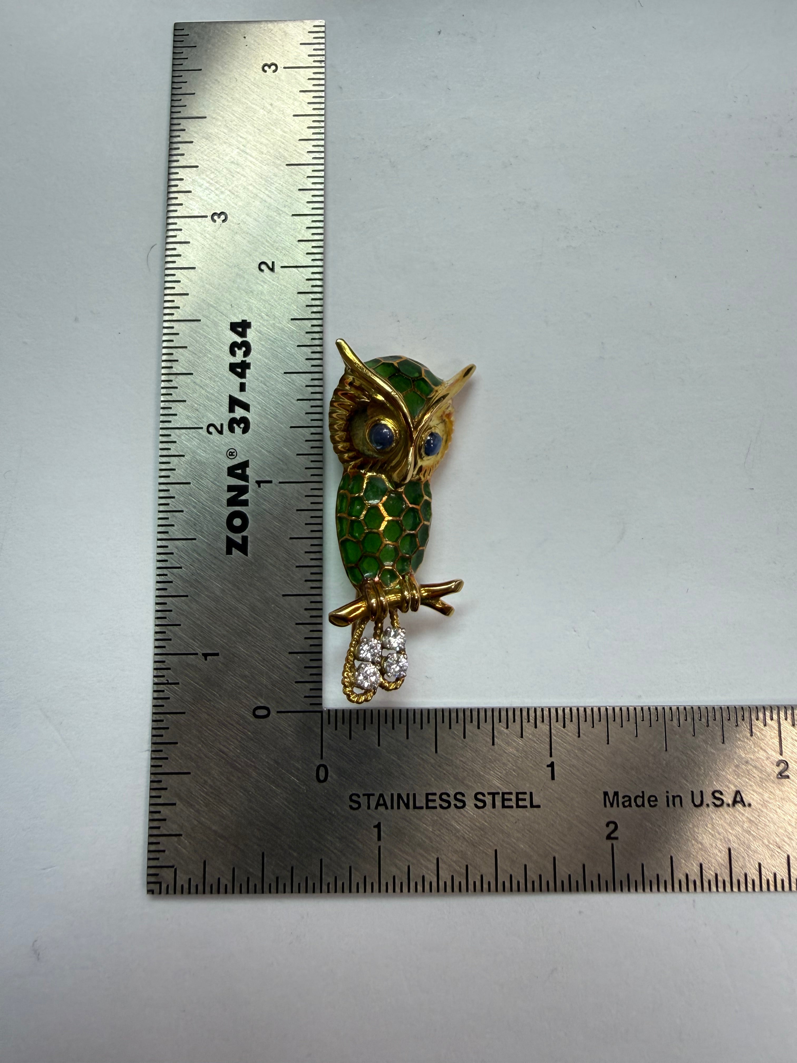Retro Peter Lindemann Gold Enamel Owl Brooche Circa 1960
