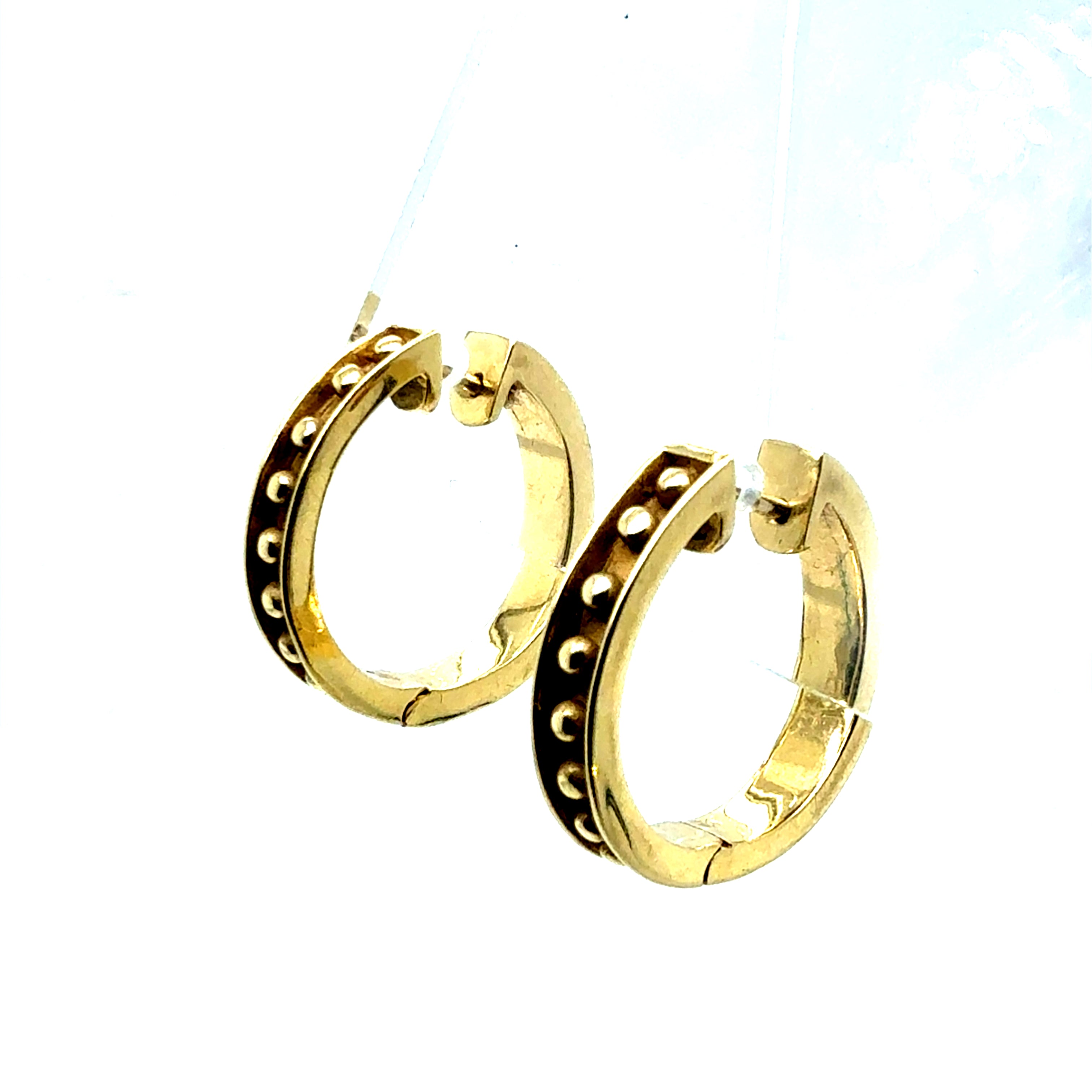 Retro Yellow Gold Beaded Hoop Earrings – 20 mm Diameter