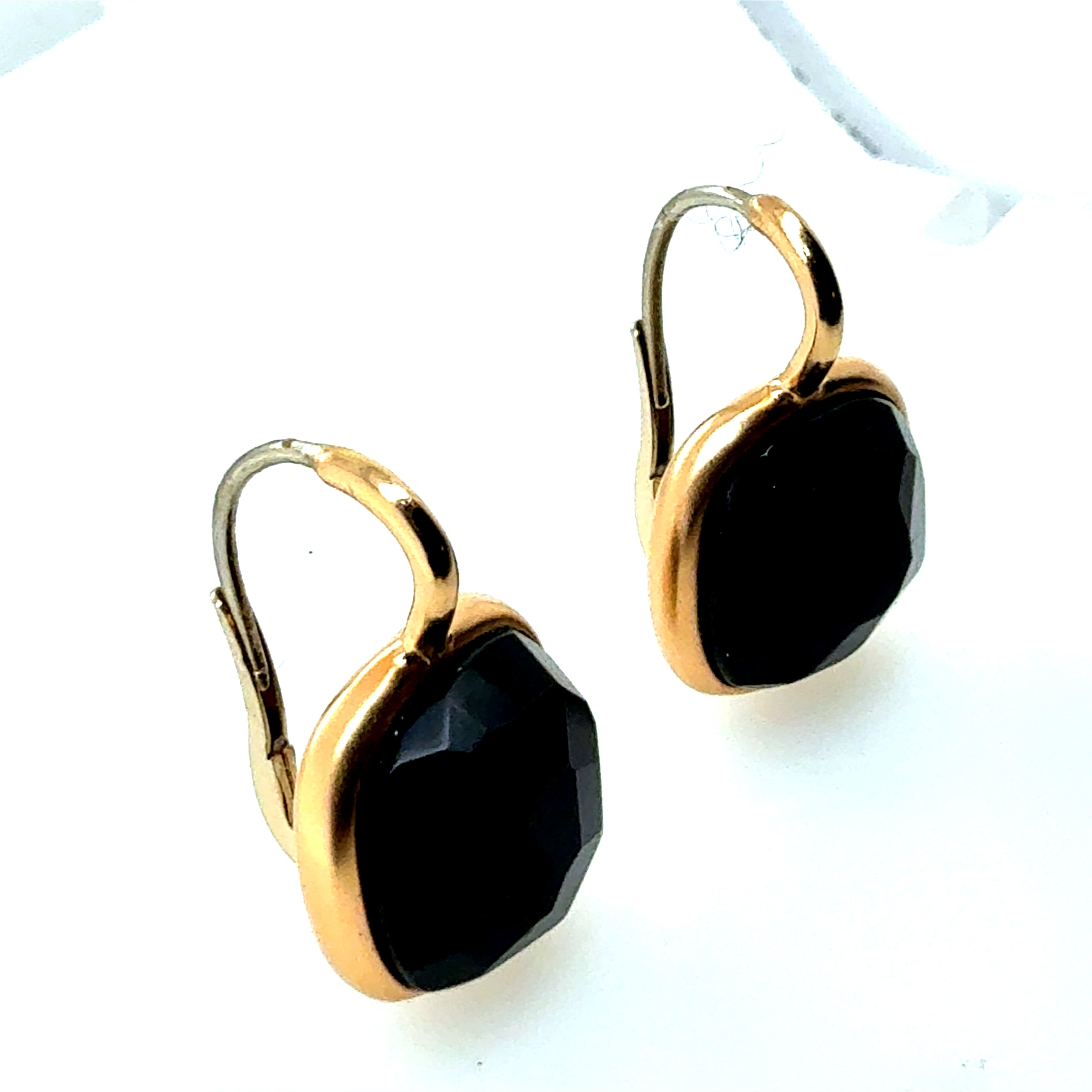 Modern Italian Gold Satin Finish Statement Onyx Earrings, Made in Italy