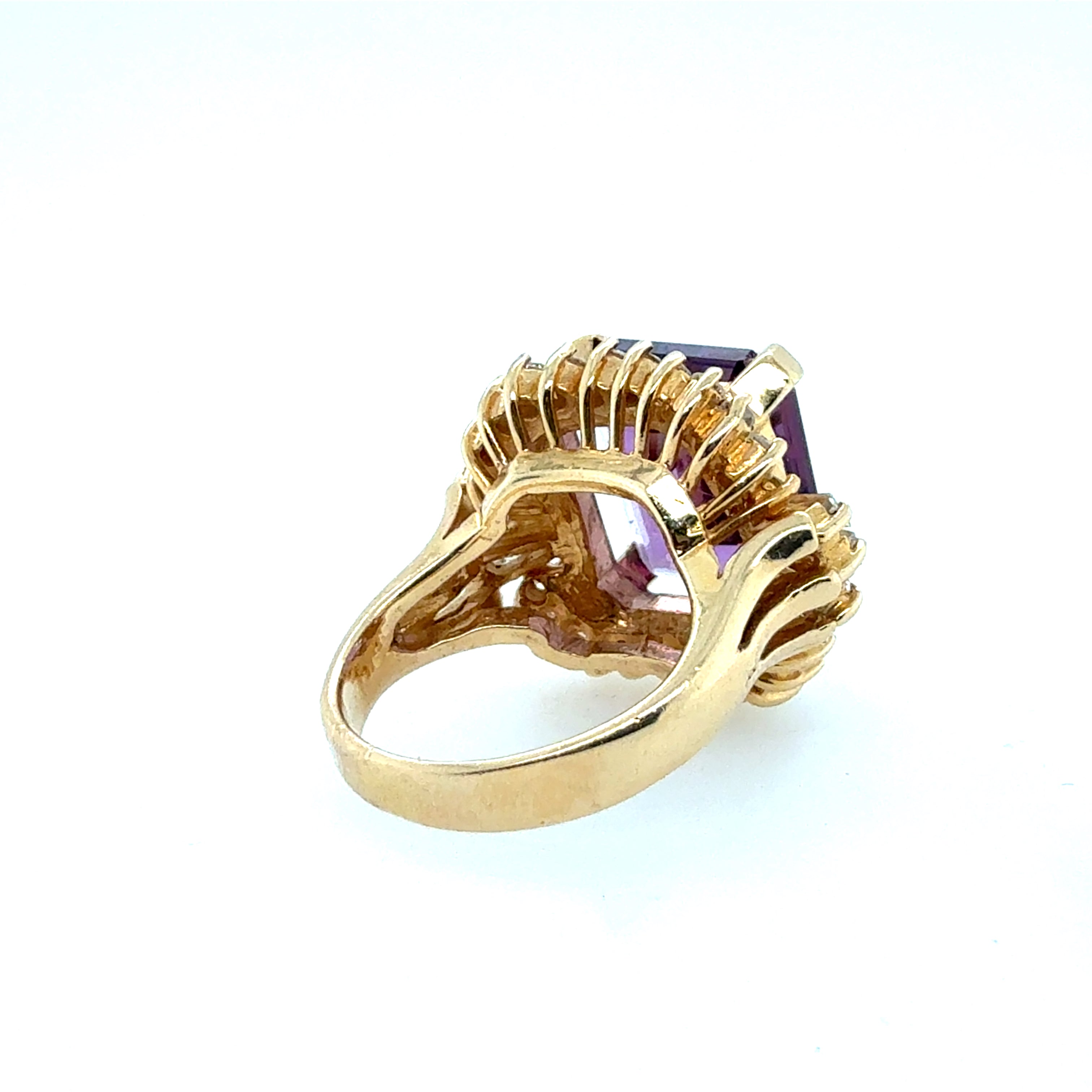 Retro Yellow Gold 10 Carat Amethyst & Natural Diamond Ballerina Ring Circa 1970