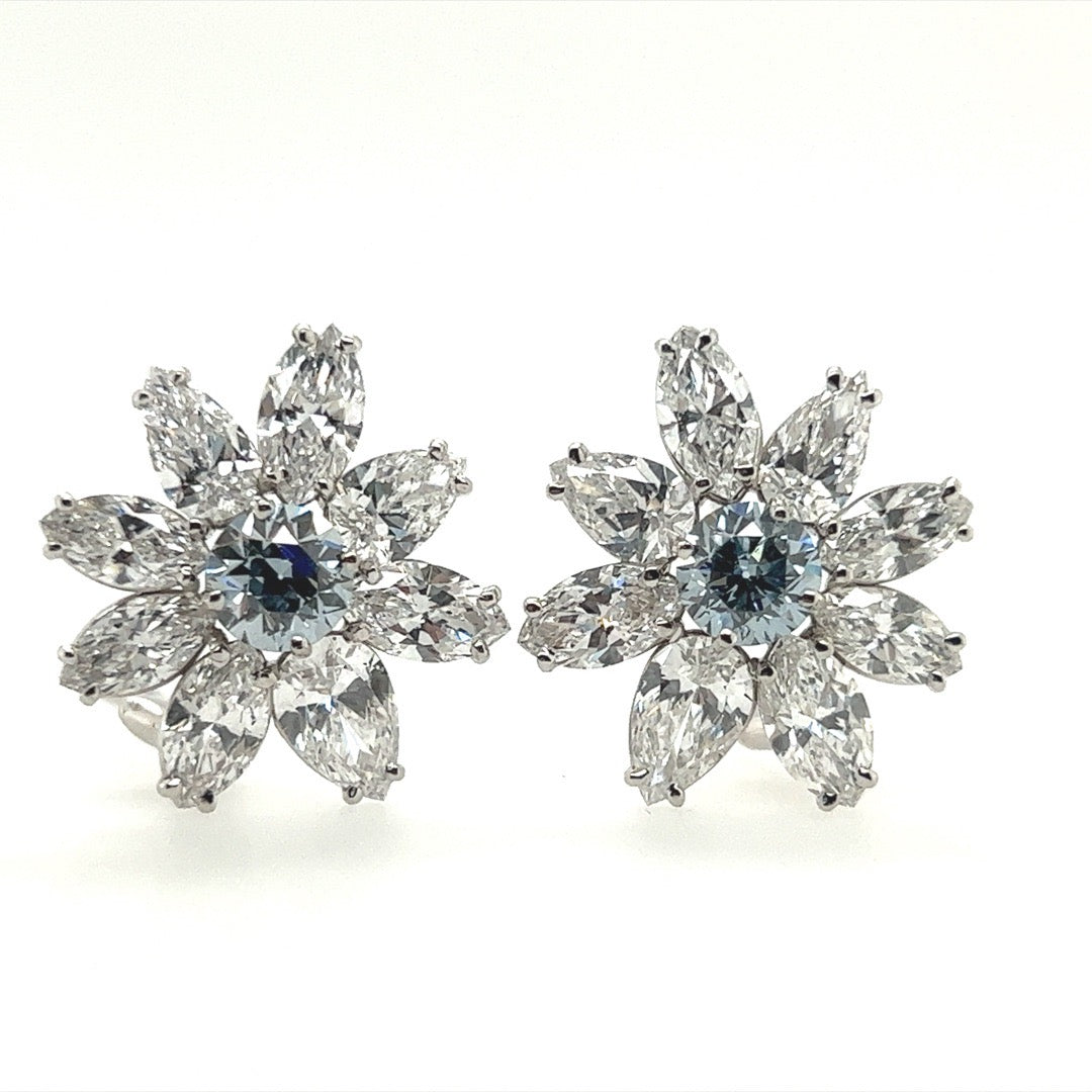 GIA Certified 1.5 Carat Natural Fancy & Intense Blue Circular Diamond Earrings