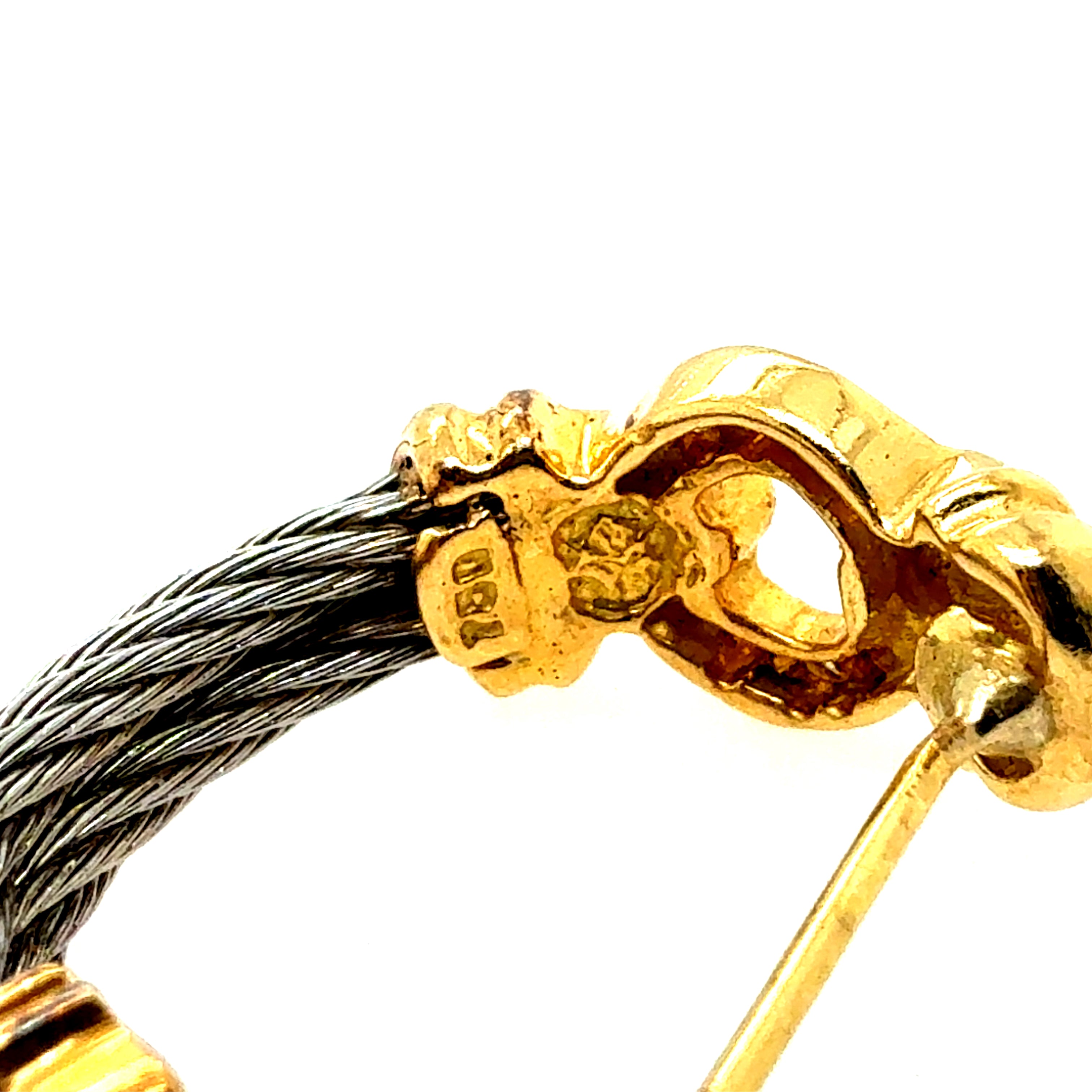 Retro Gold and Natural Diamond Steel Cable Earrings by Philippe Charriol