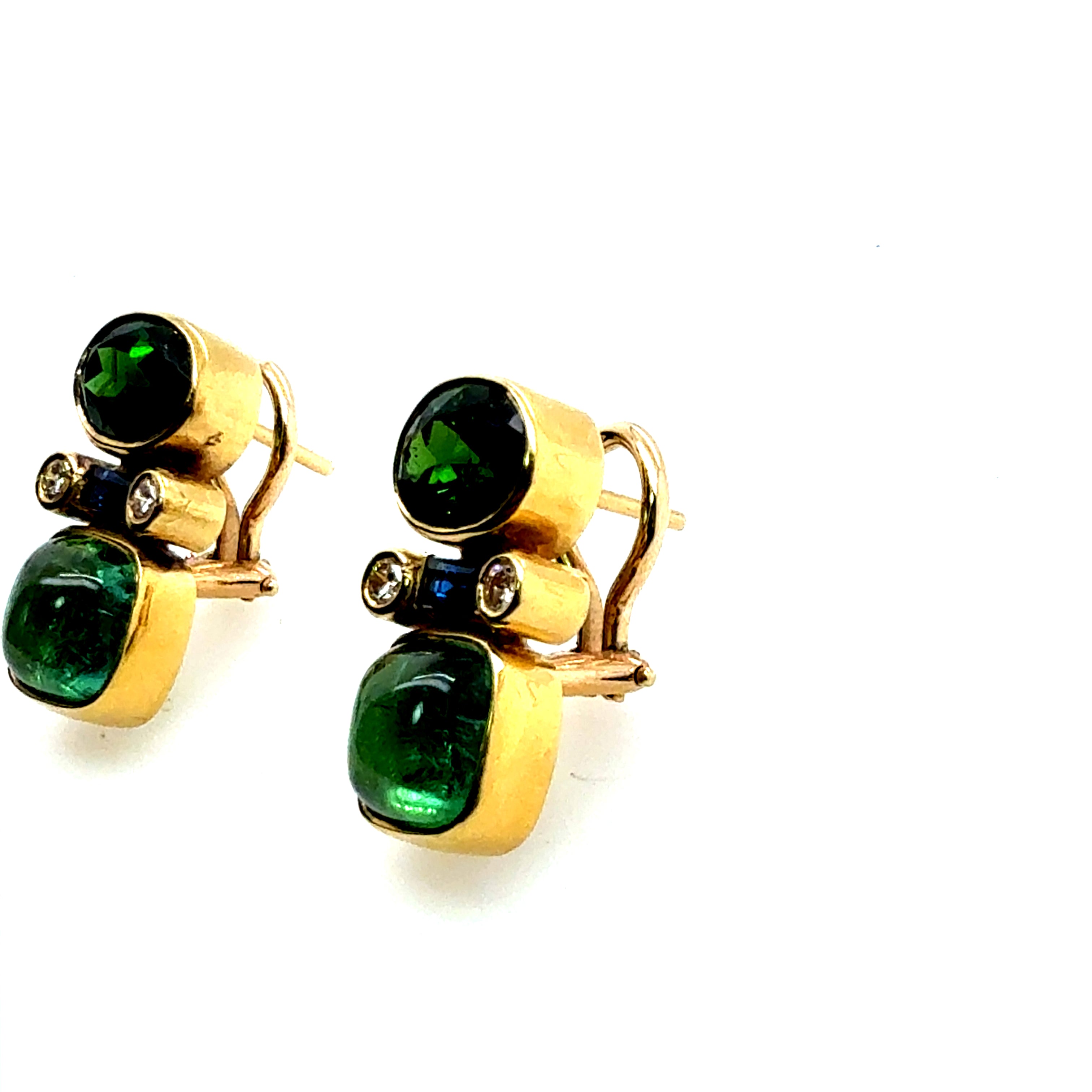 Retro Gold Natural Diamond and Tourmaline Statement Earrings, Circa 1970