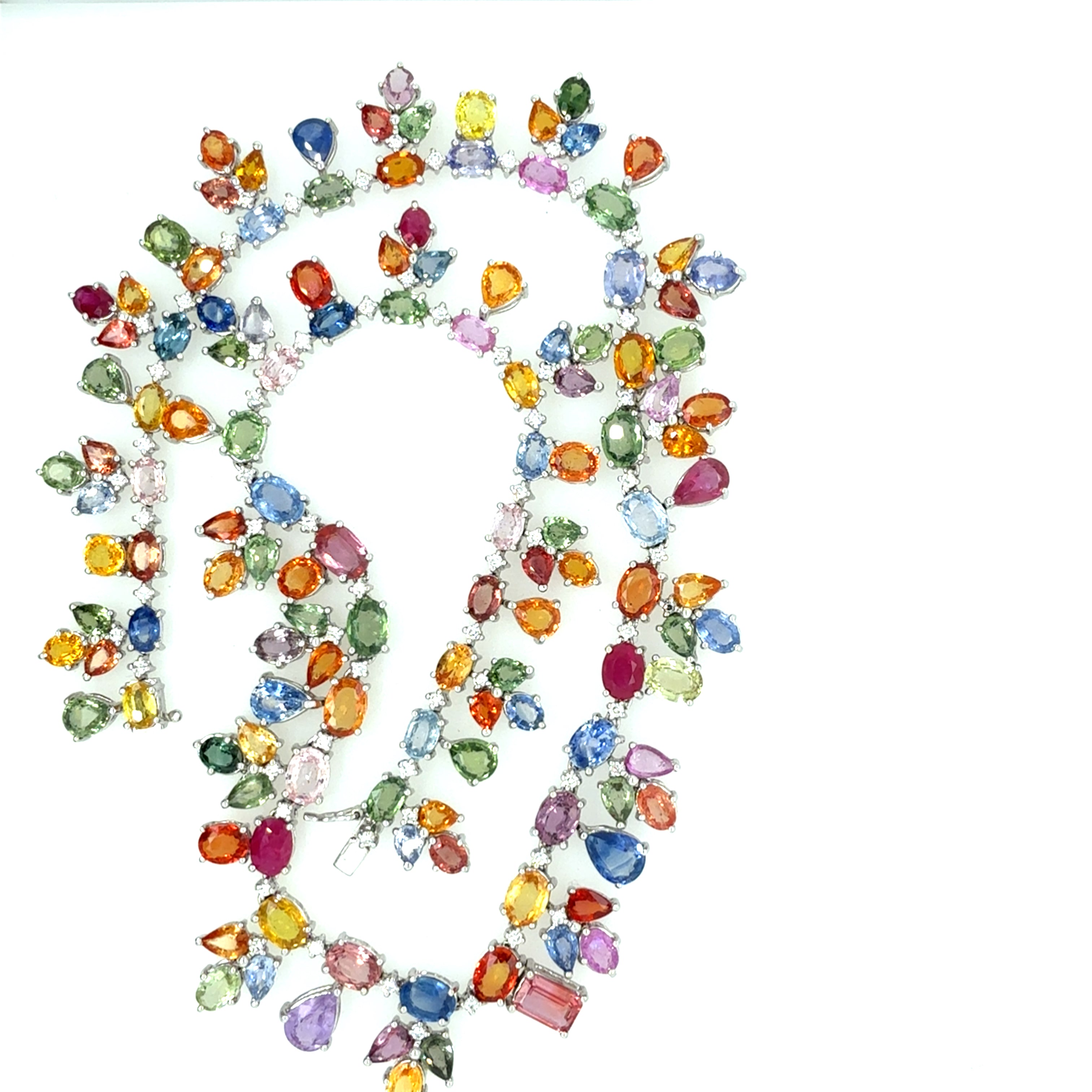 Modern Gold 78.53 Carat Natural Sapphire & Multicolor Gem Tutti Frutti Necklace