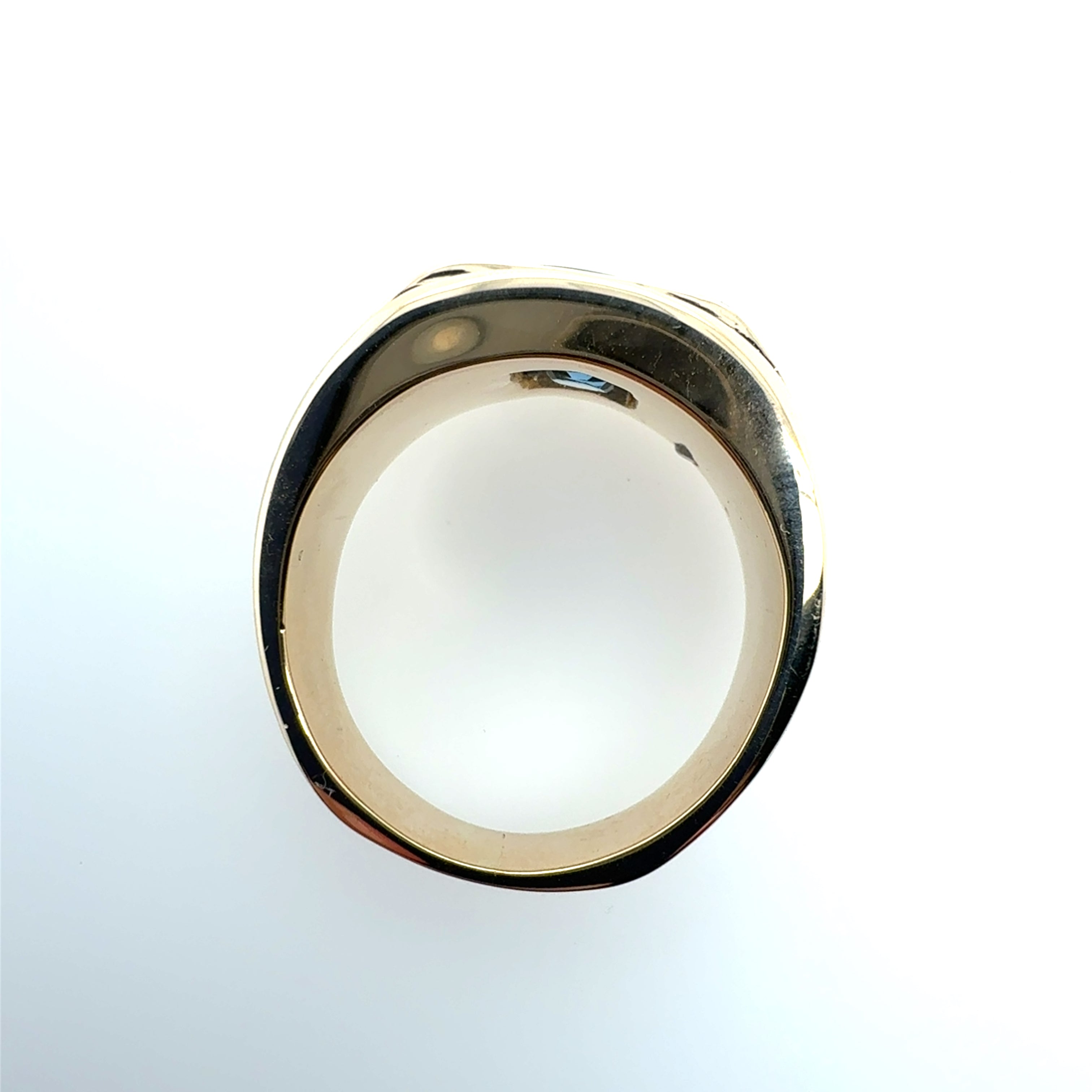 Retro Gold Natural London Blue Topaz & Diamond Mens Ring Circa 1980