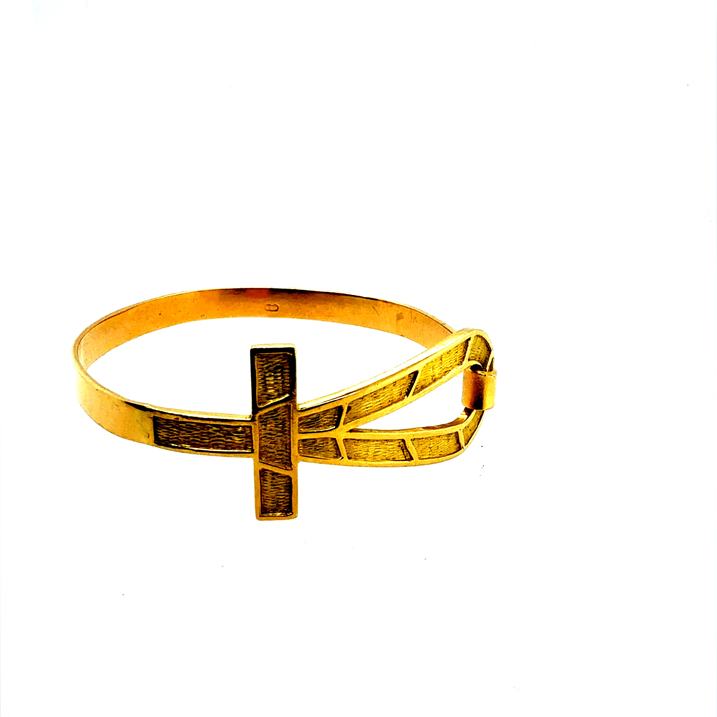 Retro Yellow Gold Egyptian Ankh Bangle Bracelet Circa 1985