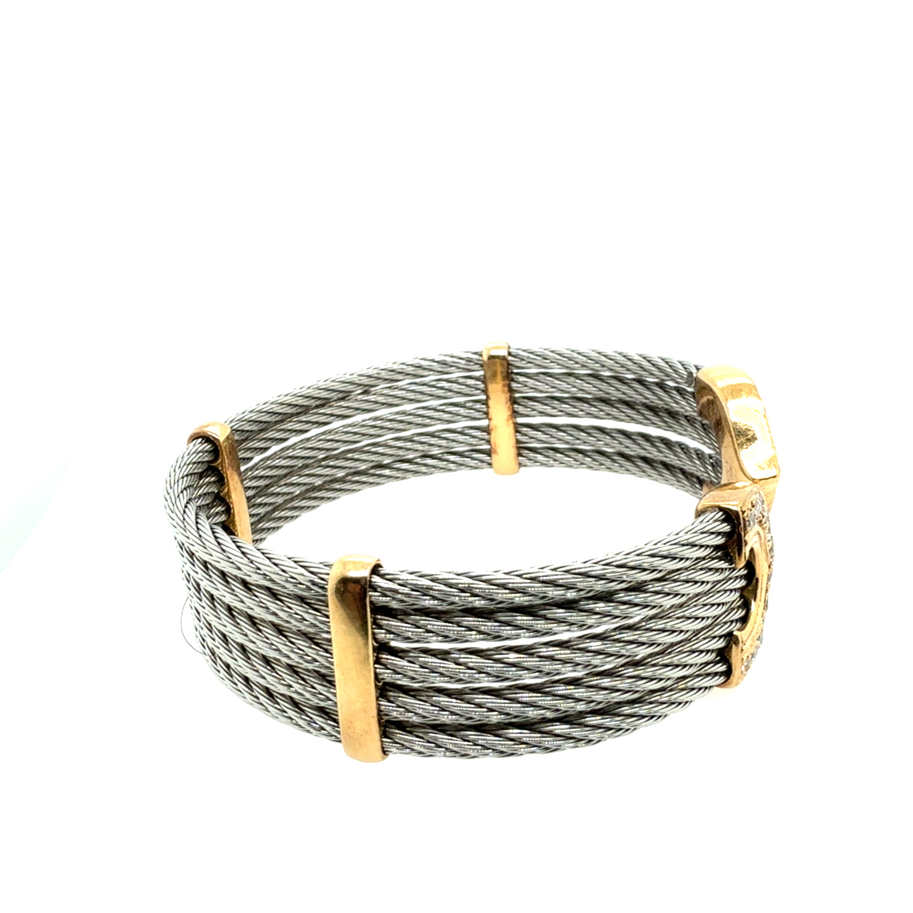 Retro Yellow Gold & Steel 0.50 Carat Natural Diamond Flexible Cuff Italy 1990