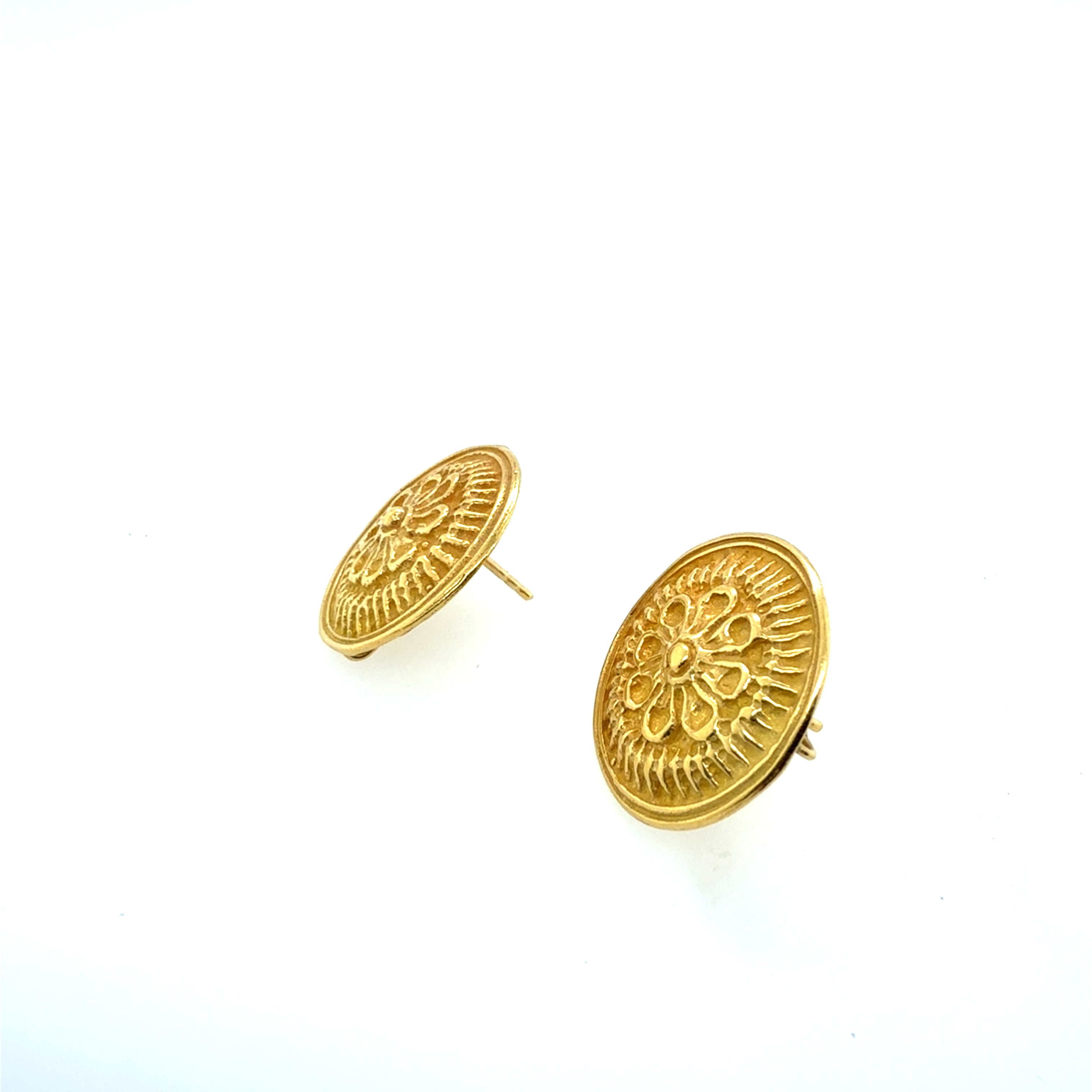 Retro 18K Yellow Gold Circular Floral Statement Earrings