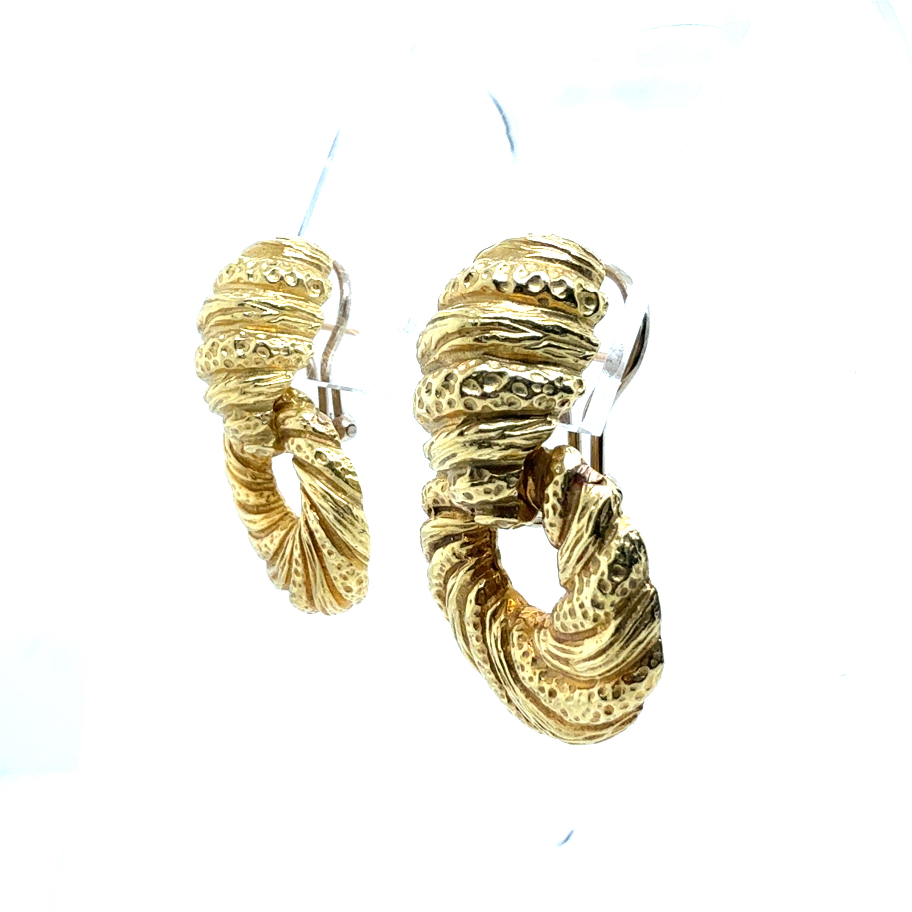 Retro 18K Yellow Gold Shrimp Style Statement Earrings Circa 1980