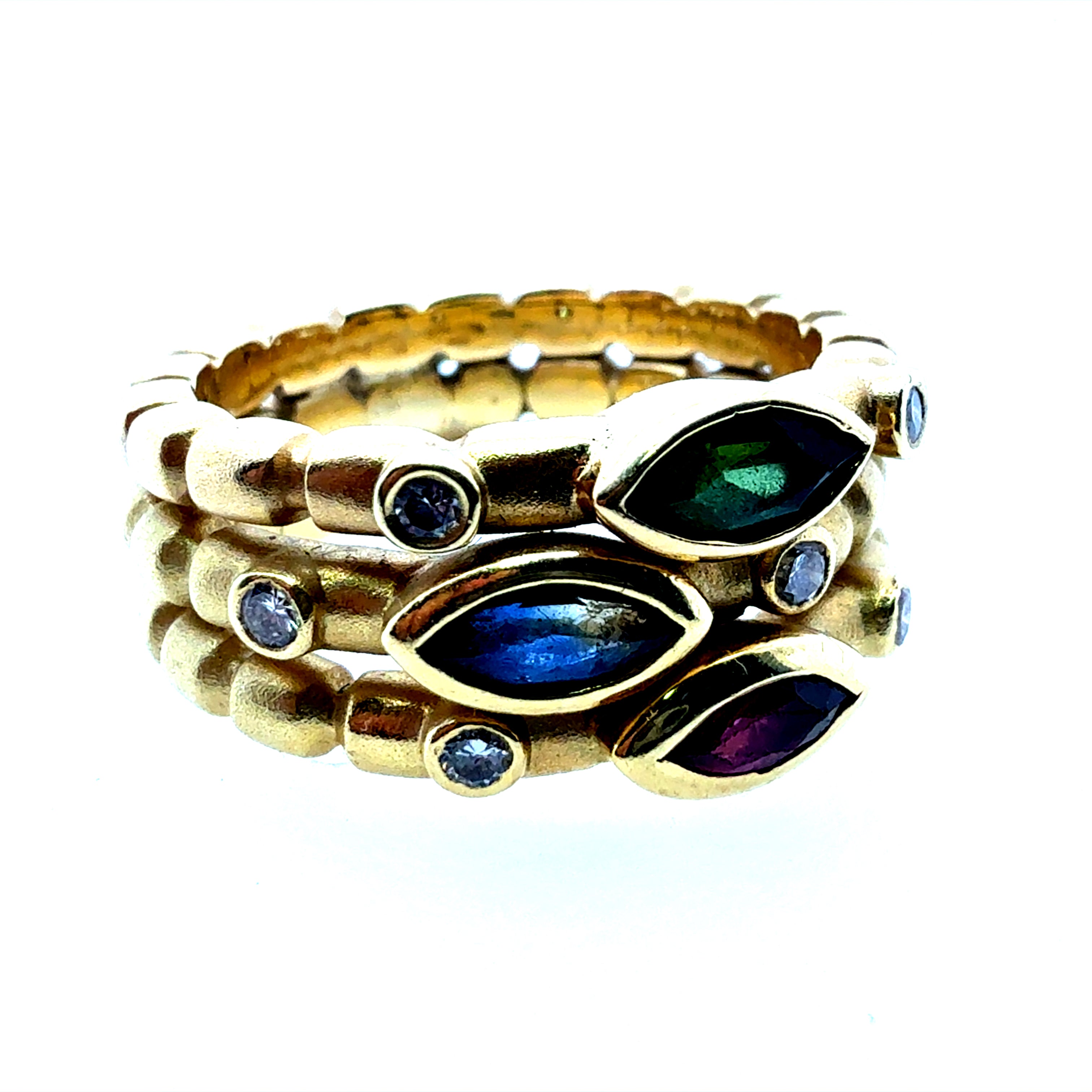 Modern Gold Natural Multicolor Marquise & Colorless Diamond Statement Ring