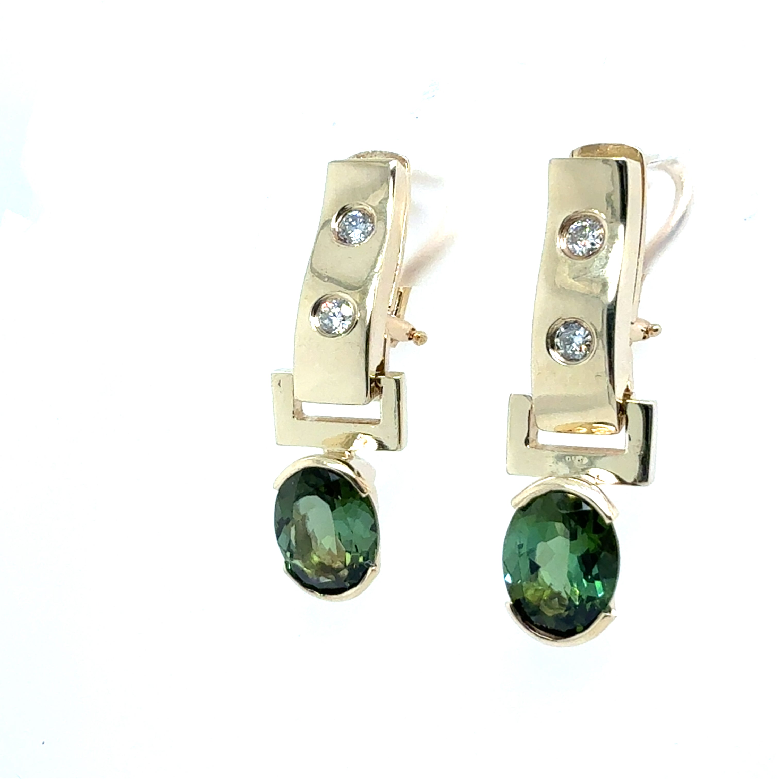 Retro Gold Natural Diamond and Green Tourmaline Detachable Earrings 1970