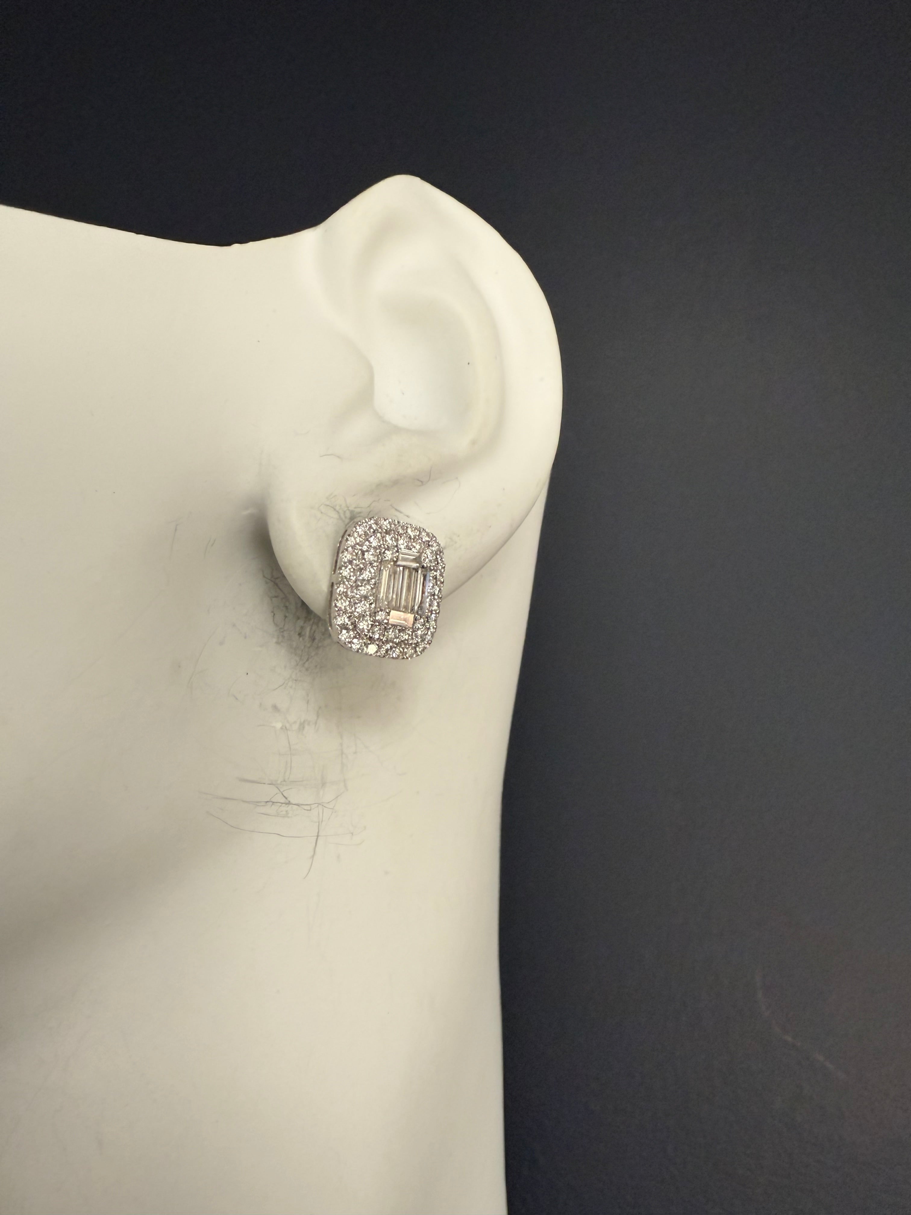 Modern 18K White Gold 1.4 CARAT Natural Diamond Illusion-Set Earrings