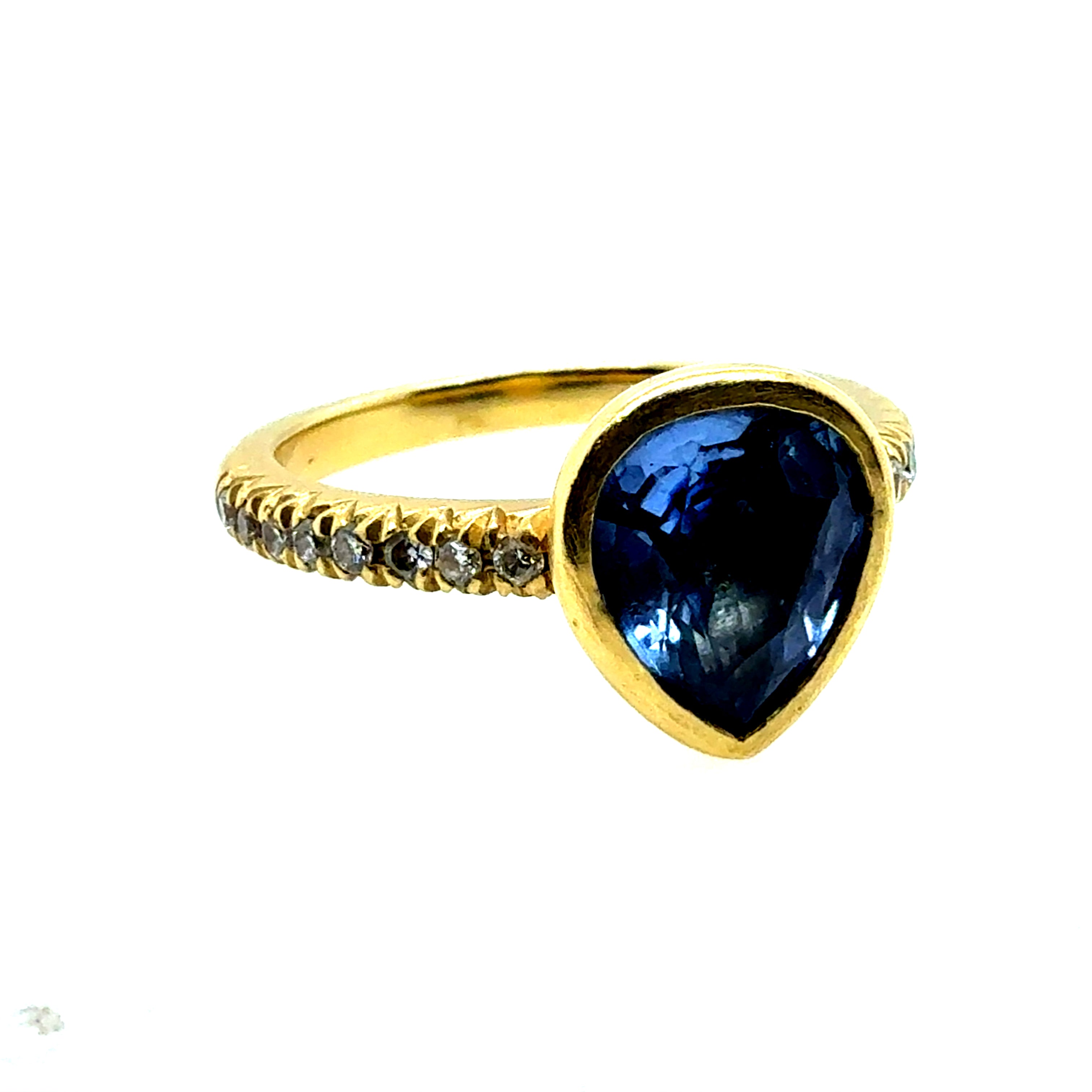Modern Gold 2.12 Carat Pear Blue Sapphire & Natural Diamond Statement Ring