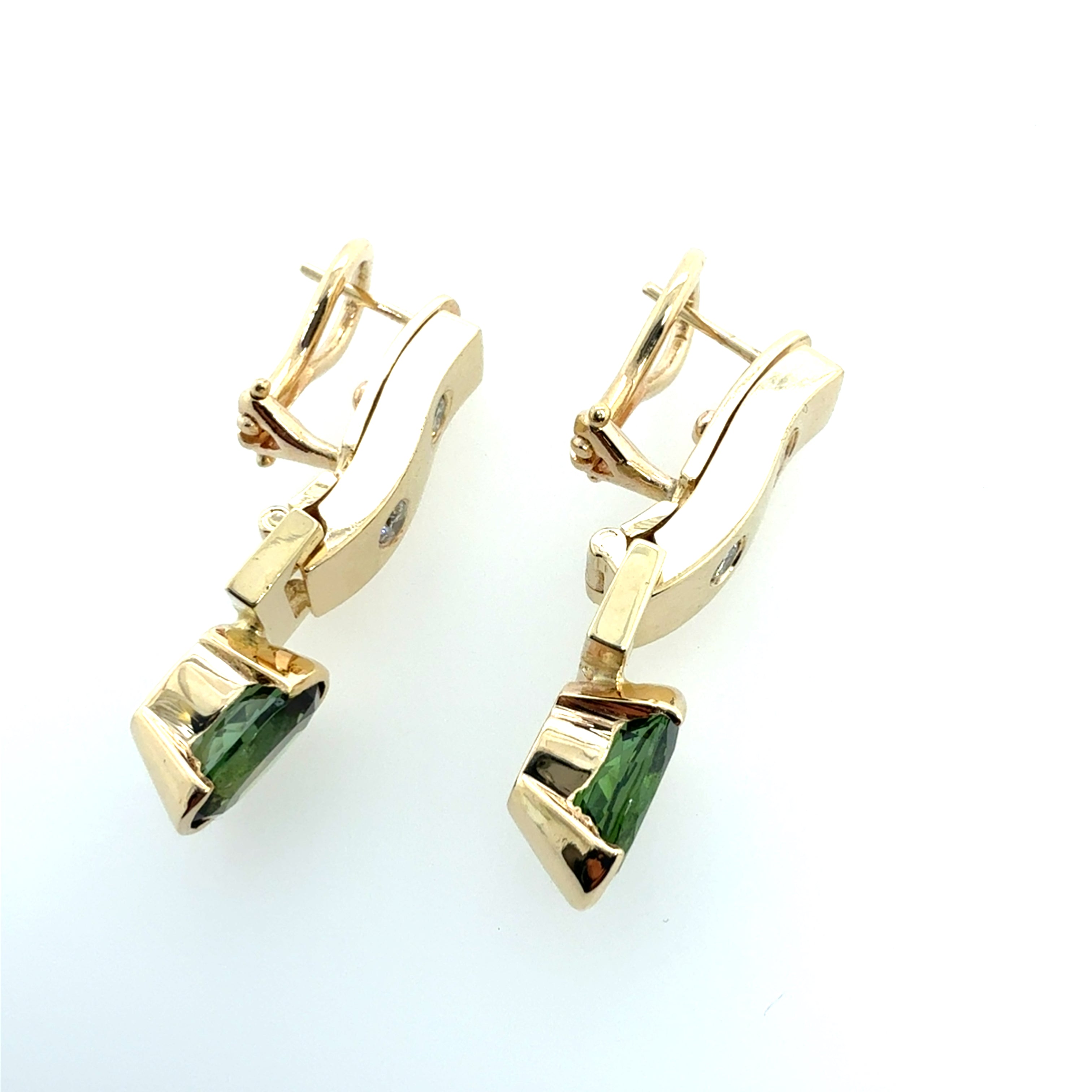 Retro Gold Natural Diamond and Green Tourmaline Detachable Earrings 1970