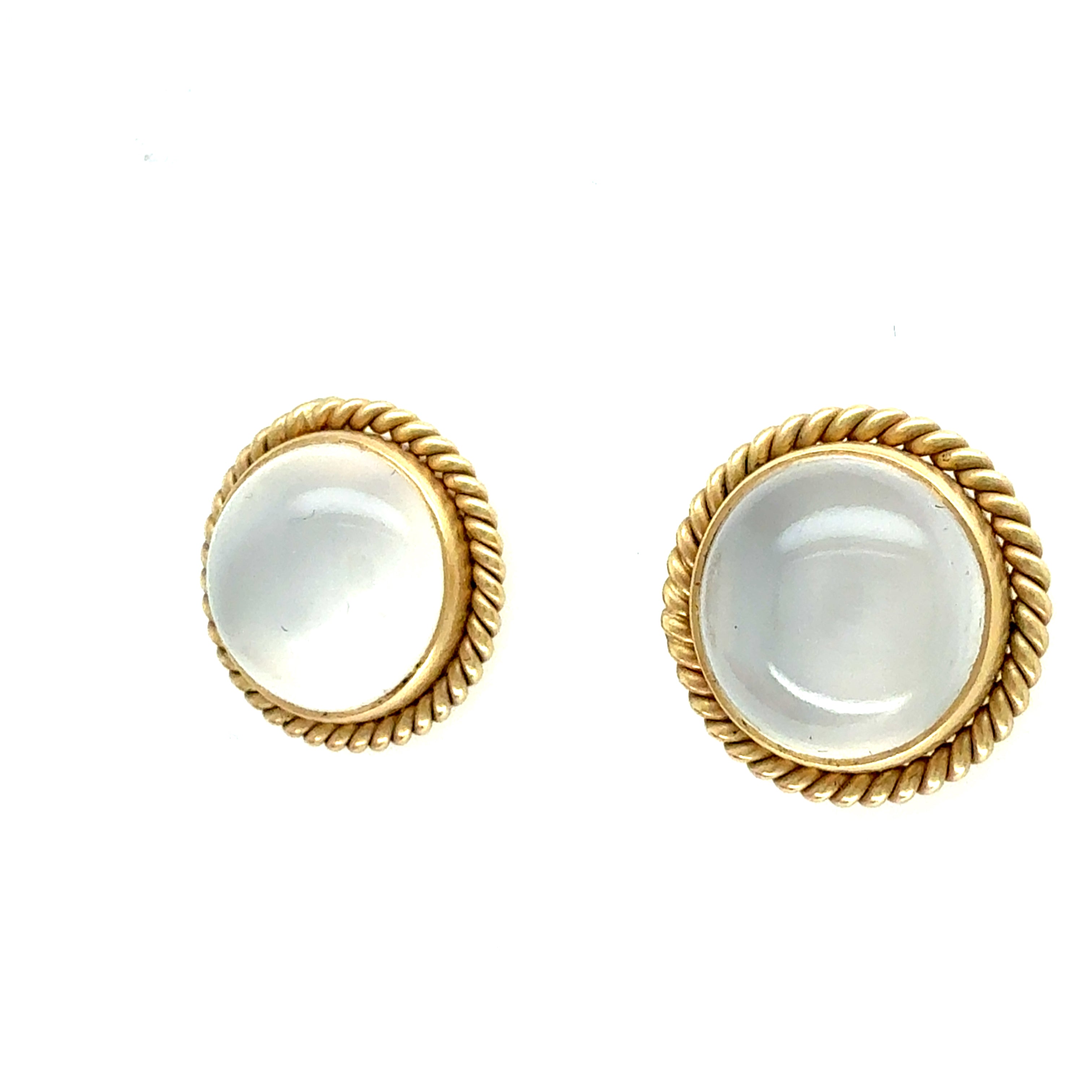 Modern Yellow Gold Cat’s Eye Cabochon Moonstone Earrings Signed by Philip Monroe