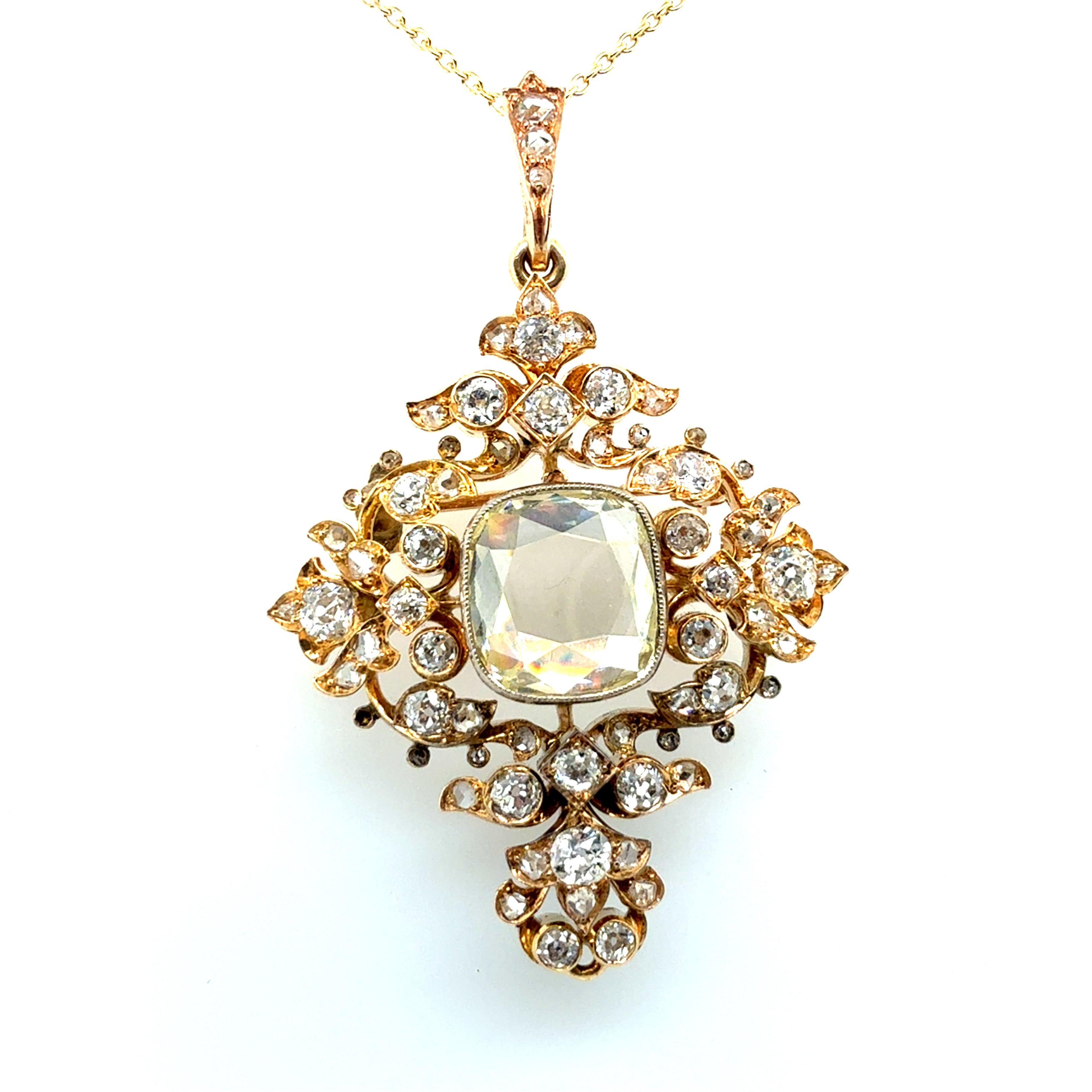 Retro Gold 3.2 Carat GIA Certified Natural Diamond Pendant Brooch Circa 1940