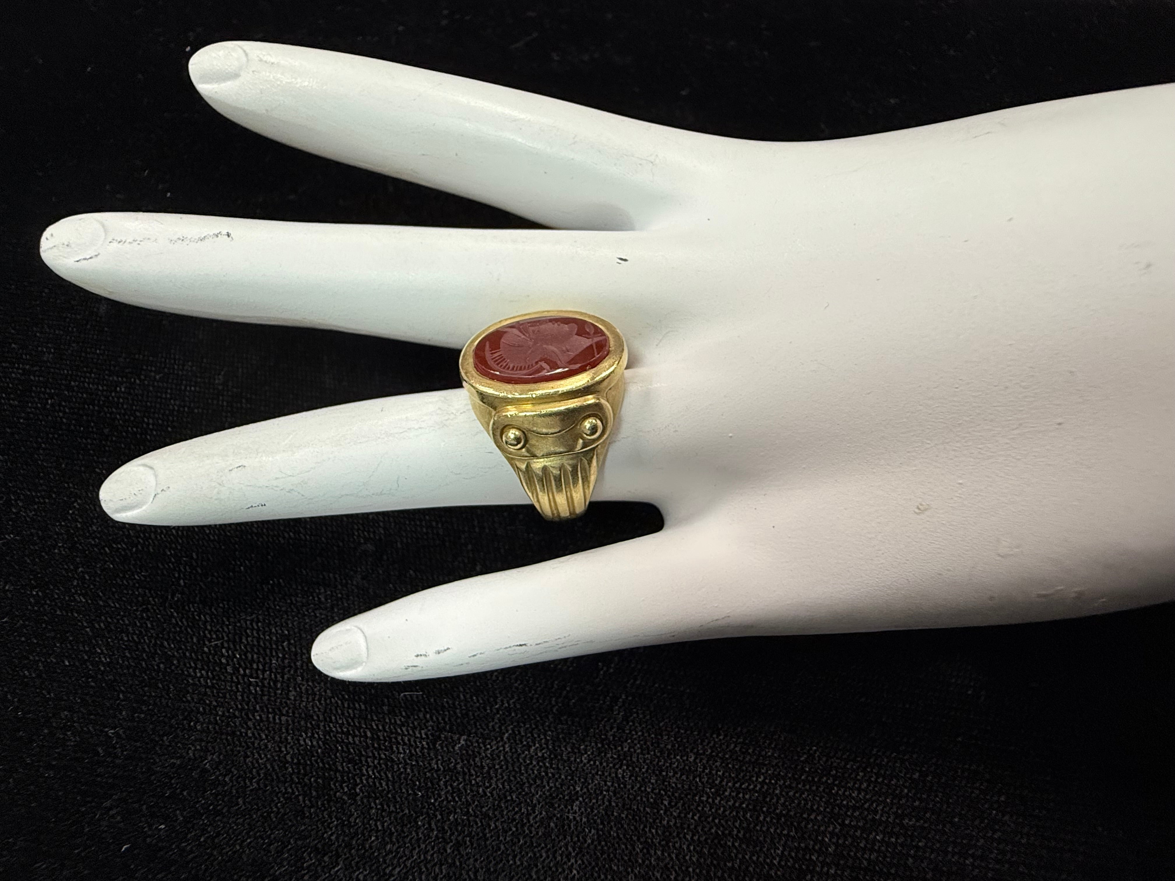 Retro Gold Natural Brownish Roman Carnelian Intaglio Statement Ring Circa 1980