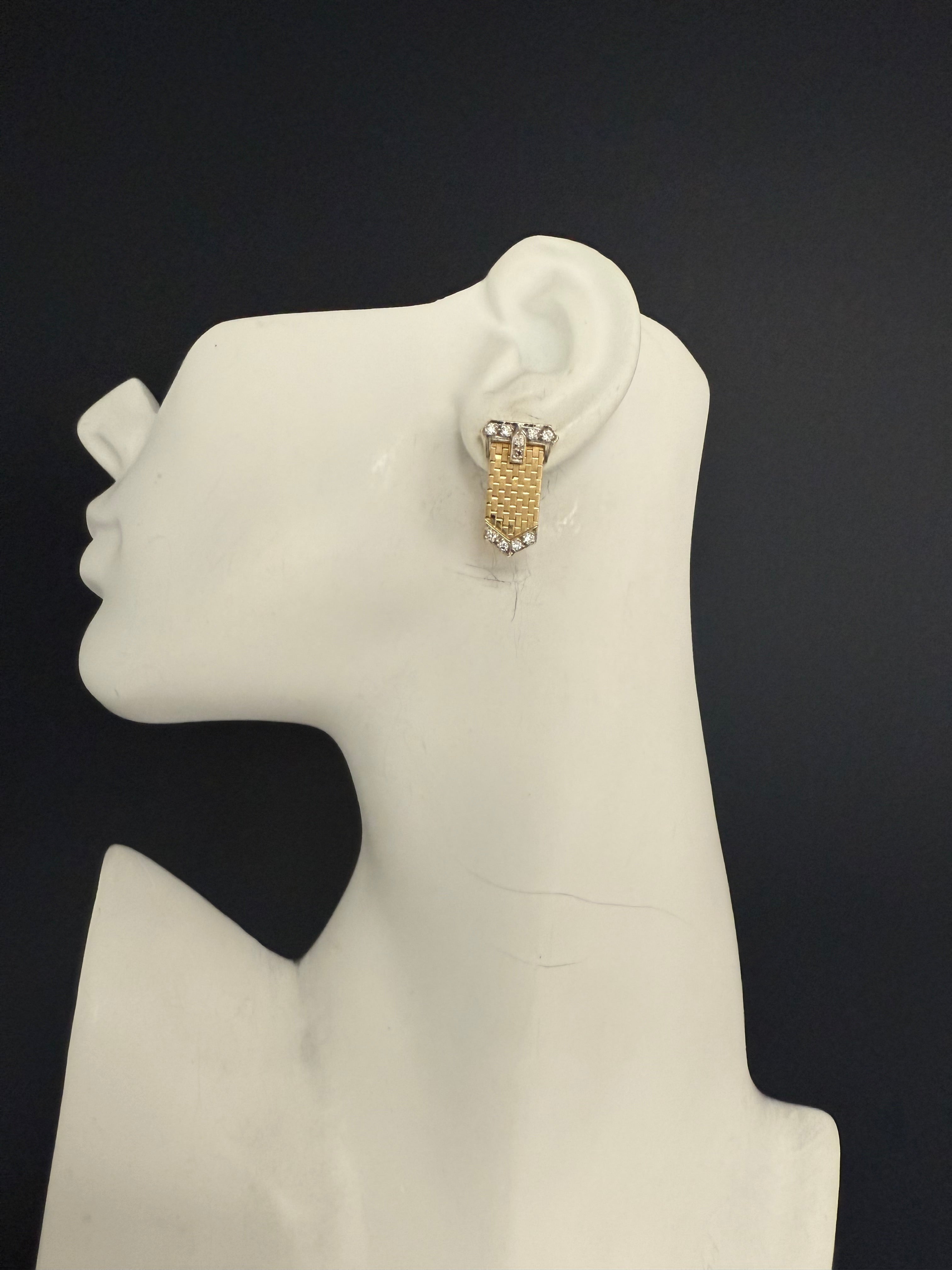 Retro Gold 0.60 Carat Natural Diamond Buckle Earrings Circa 1980