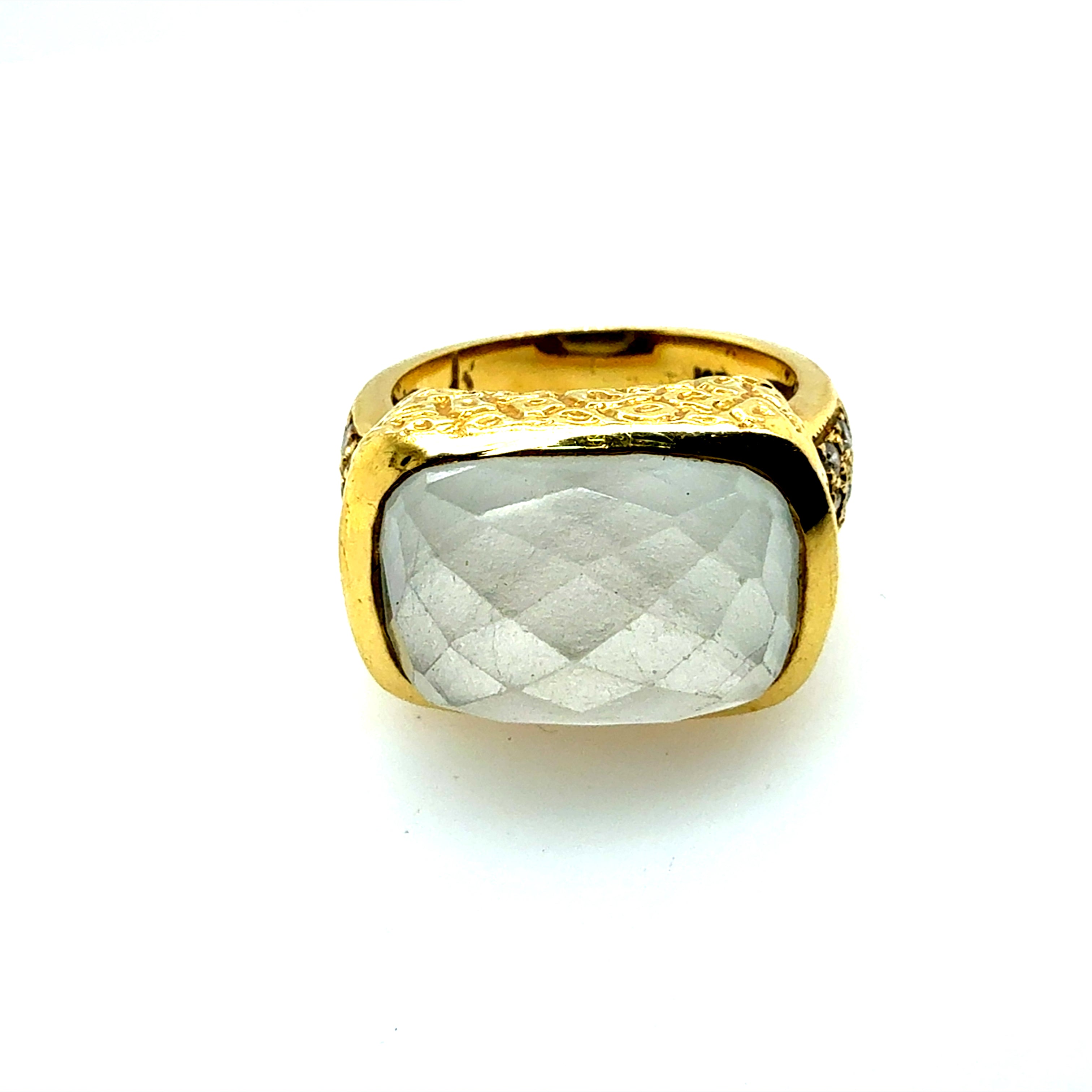Retro Gold Natural Diamond & Rock Crystal Quartz Cocktail Ring Circa 1980