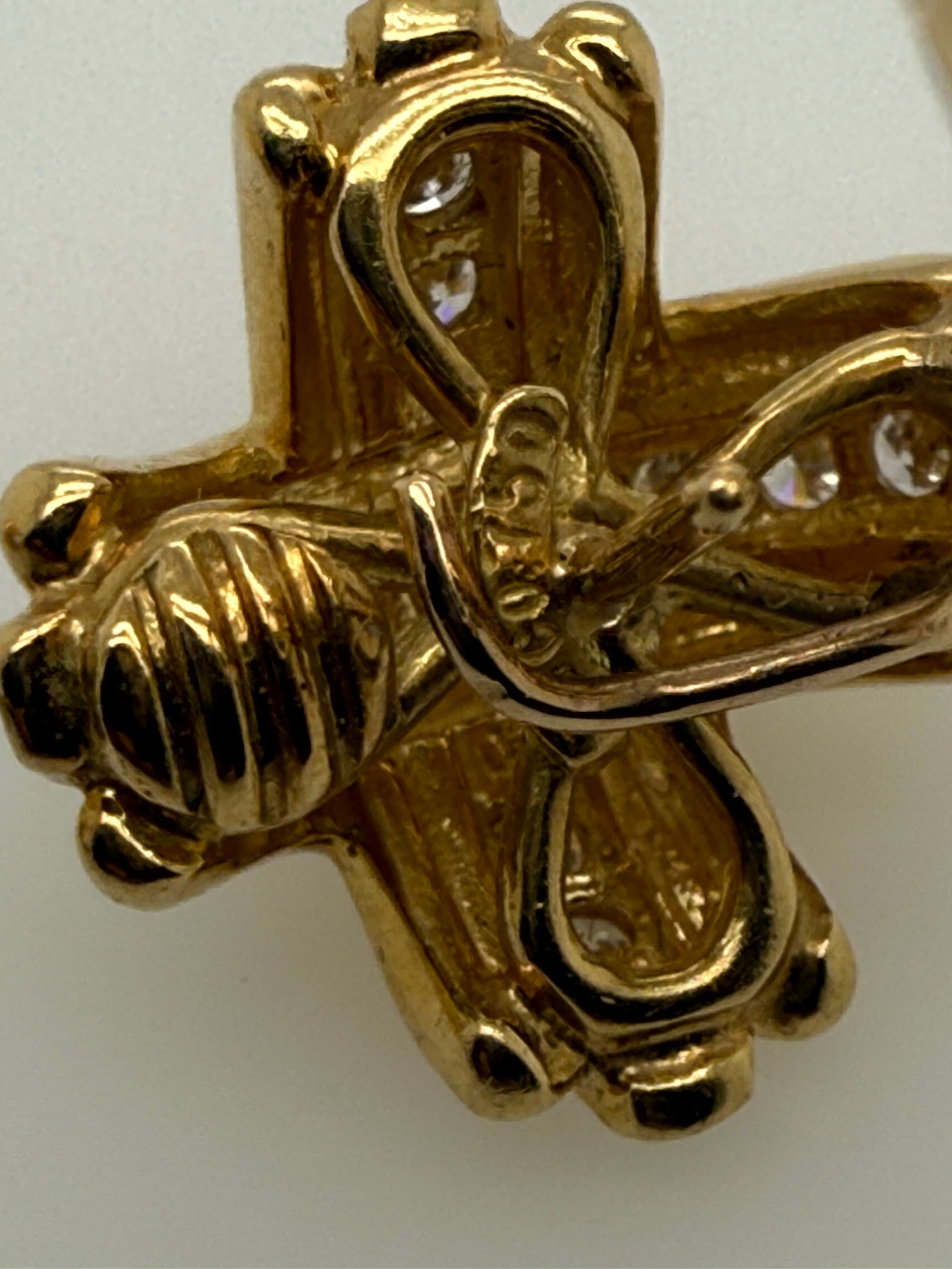 Retro Gold Tiffany & Co Natural One CT Colorless Diamond CrissCross Earrings