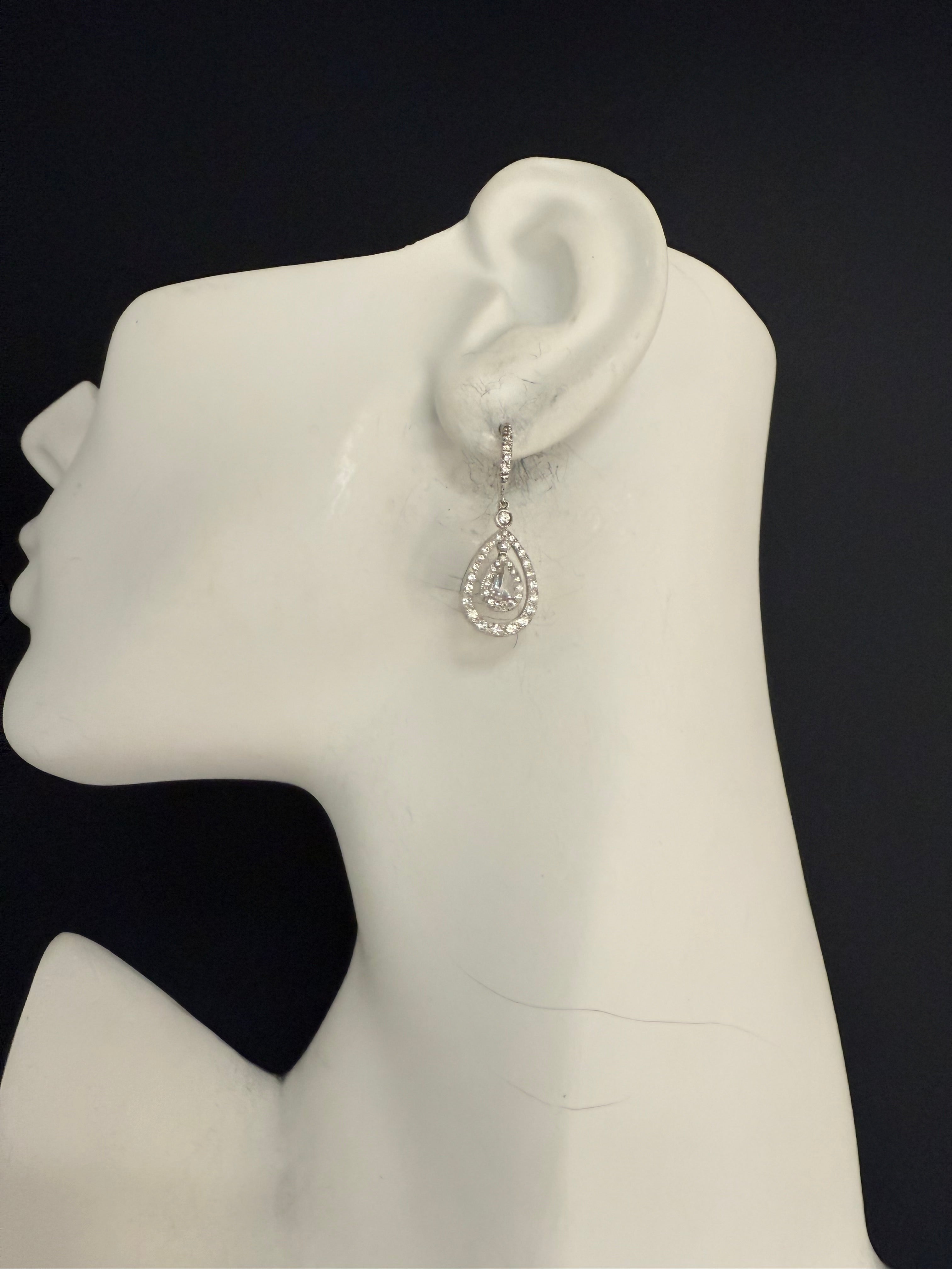 Modern Gold 1.5 Carat Natural Colorless Diamond Pear Rose Cut Drop Earrings
