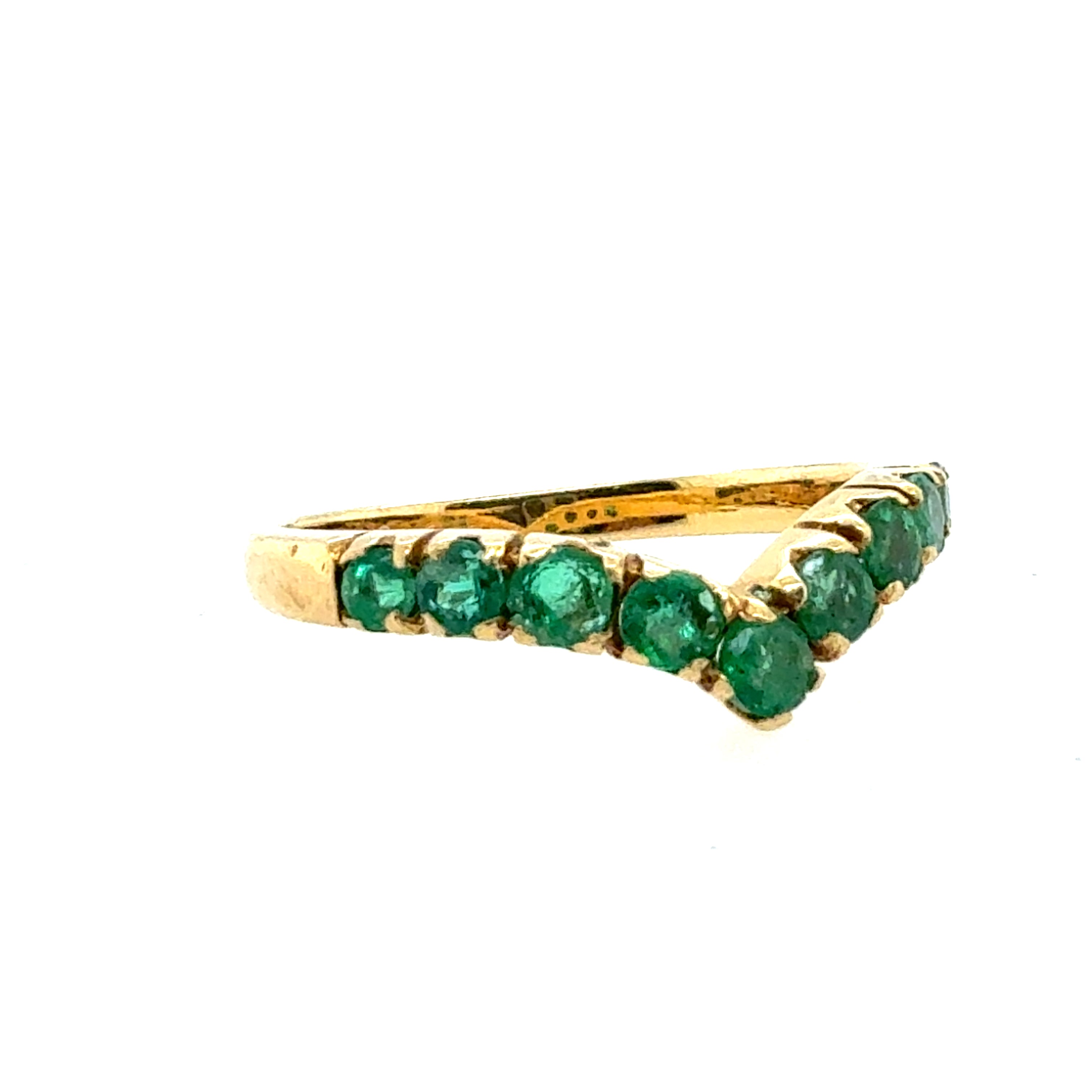 Modern Yellow Gold 0.7ct Natural Green Emerald Statement Band