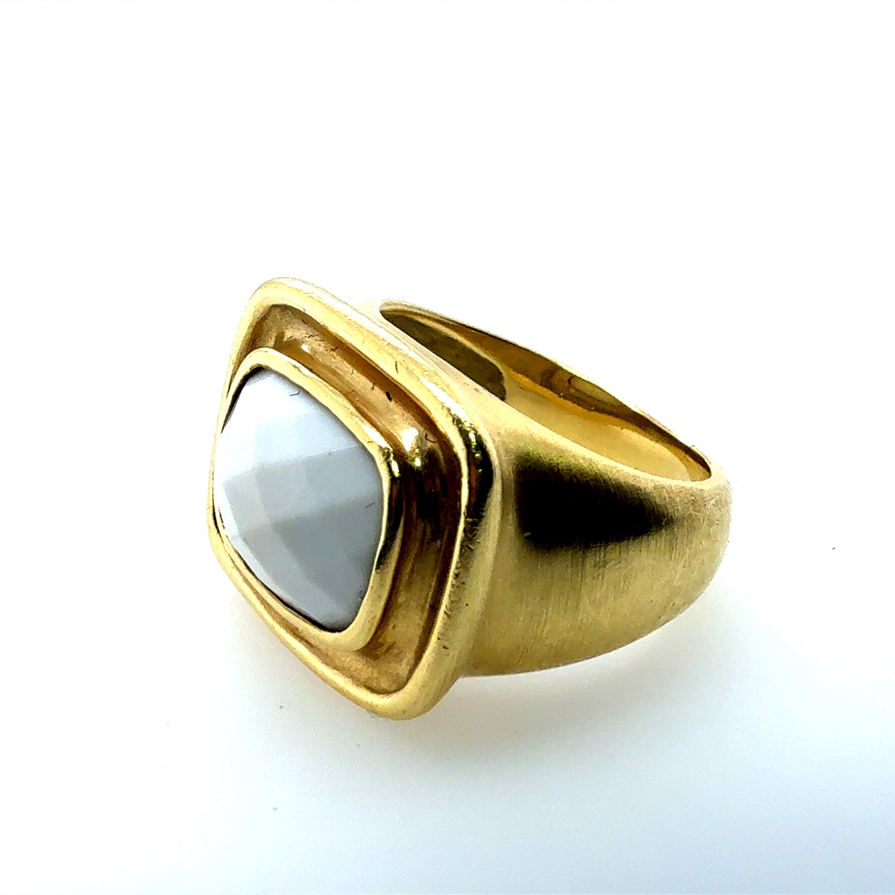 Retro Yellow Gold White Rose Cut Coral Bold Statement Ring Circa 1980