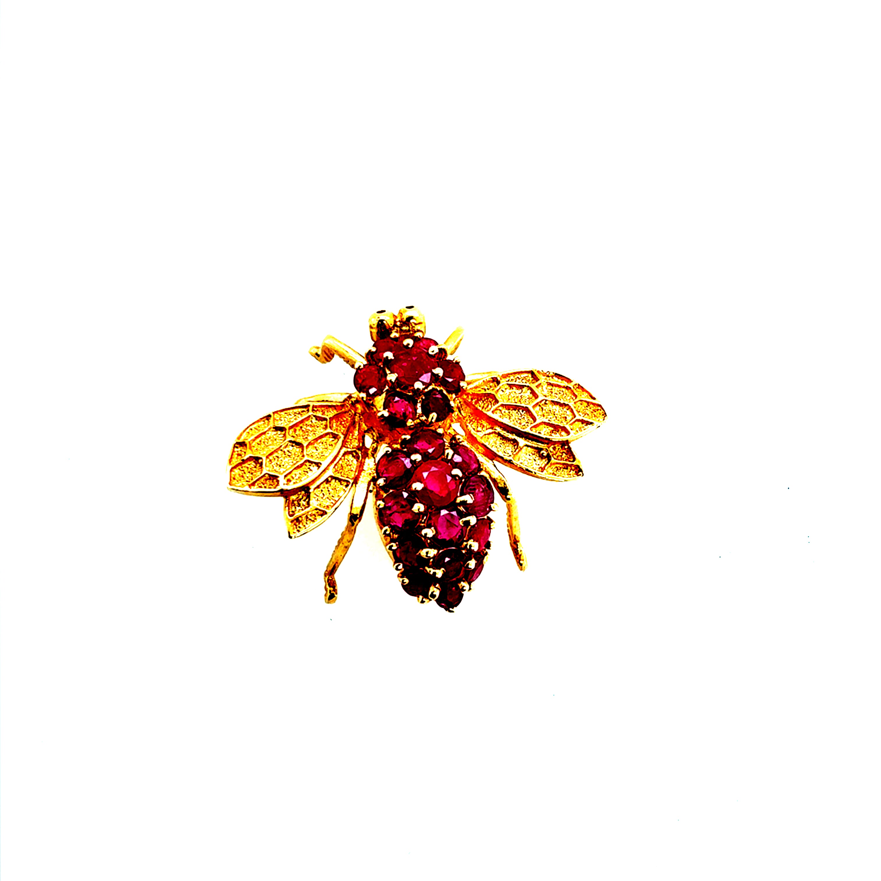 Retro 14K Gold 2.5 Carat Natural Ruby Bee Pin Brooch Circa 1985