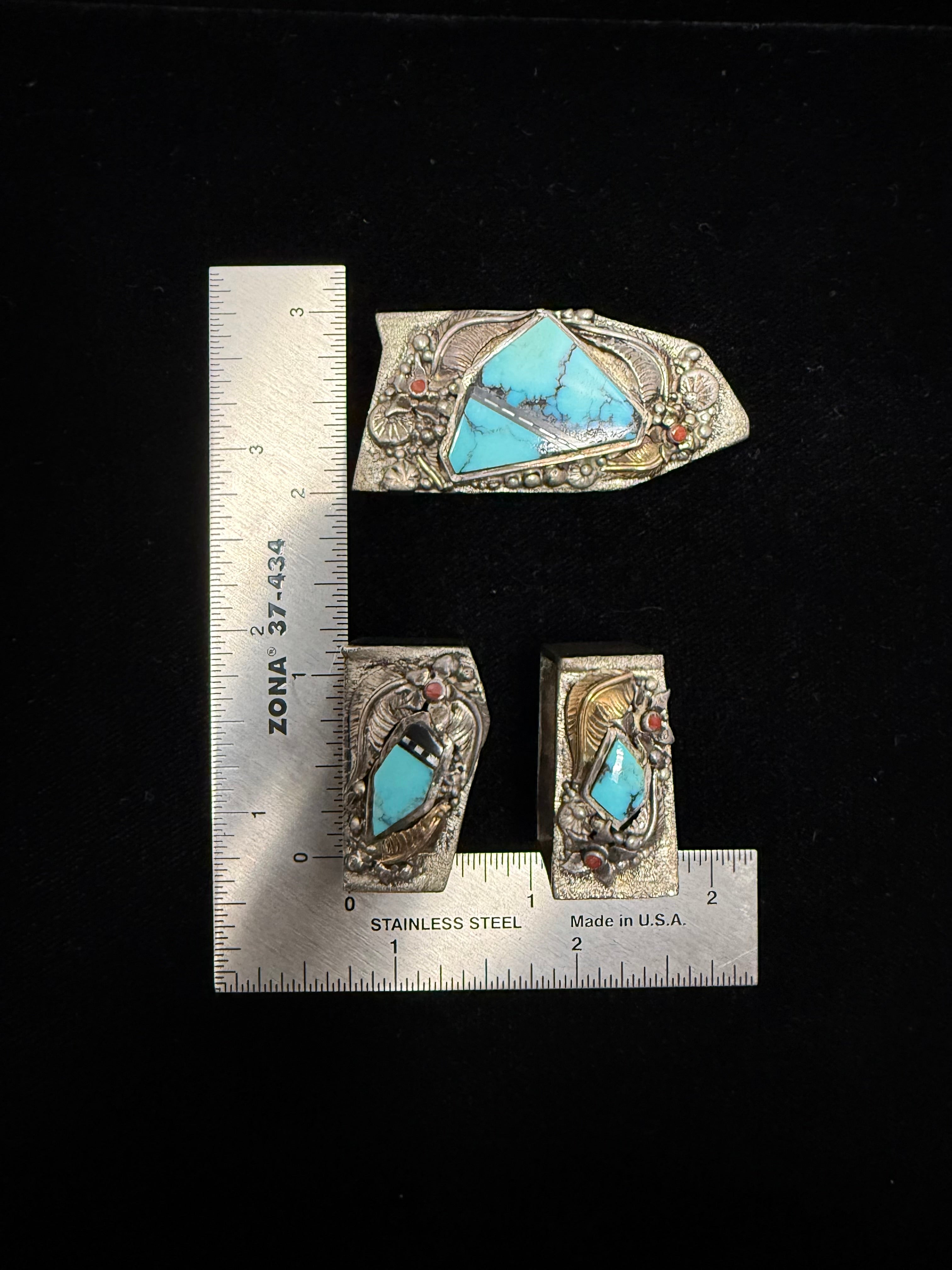 Retro Silver & Gold Turquoise Belt Buckle by Danny Romero