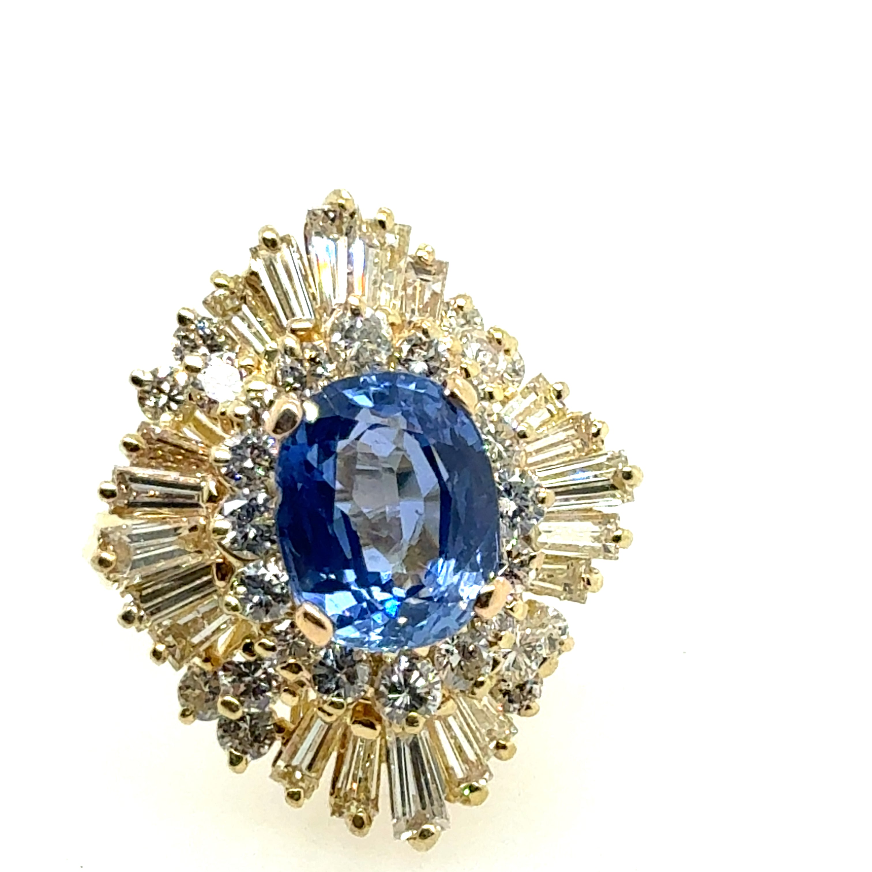 Retro Gold 4.75 Carat Natural Blue Sapphire & Diamond Ballerina Ring Circa 1970