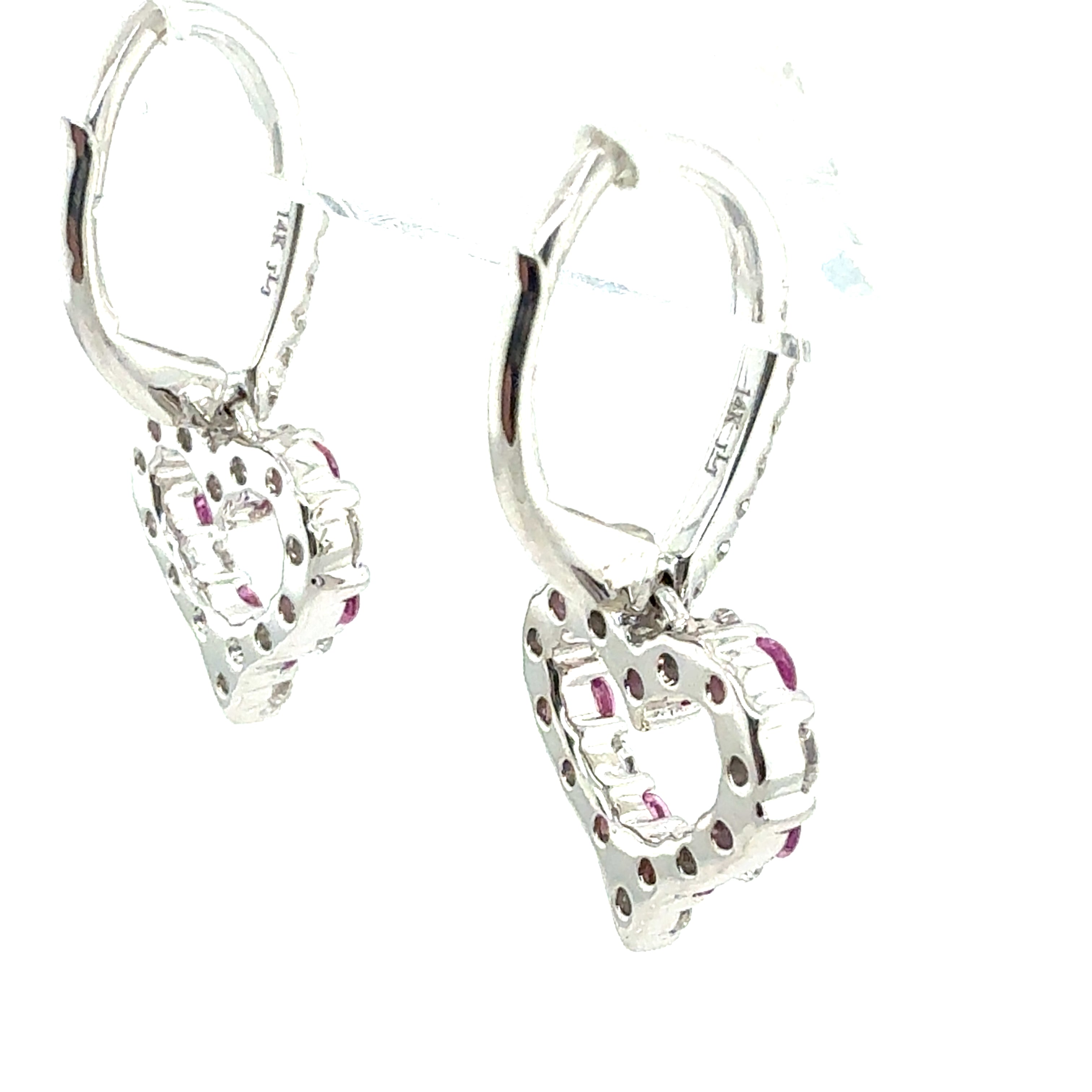 Modern White Gold 1.08 CT Natural Diamond & Pink Sapphire Heart Drop Earrings