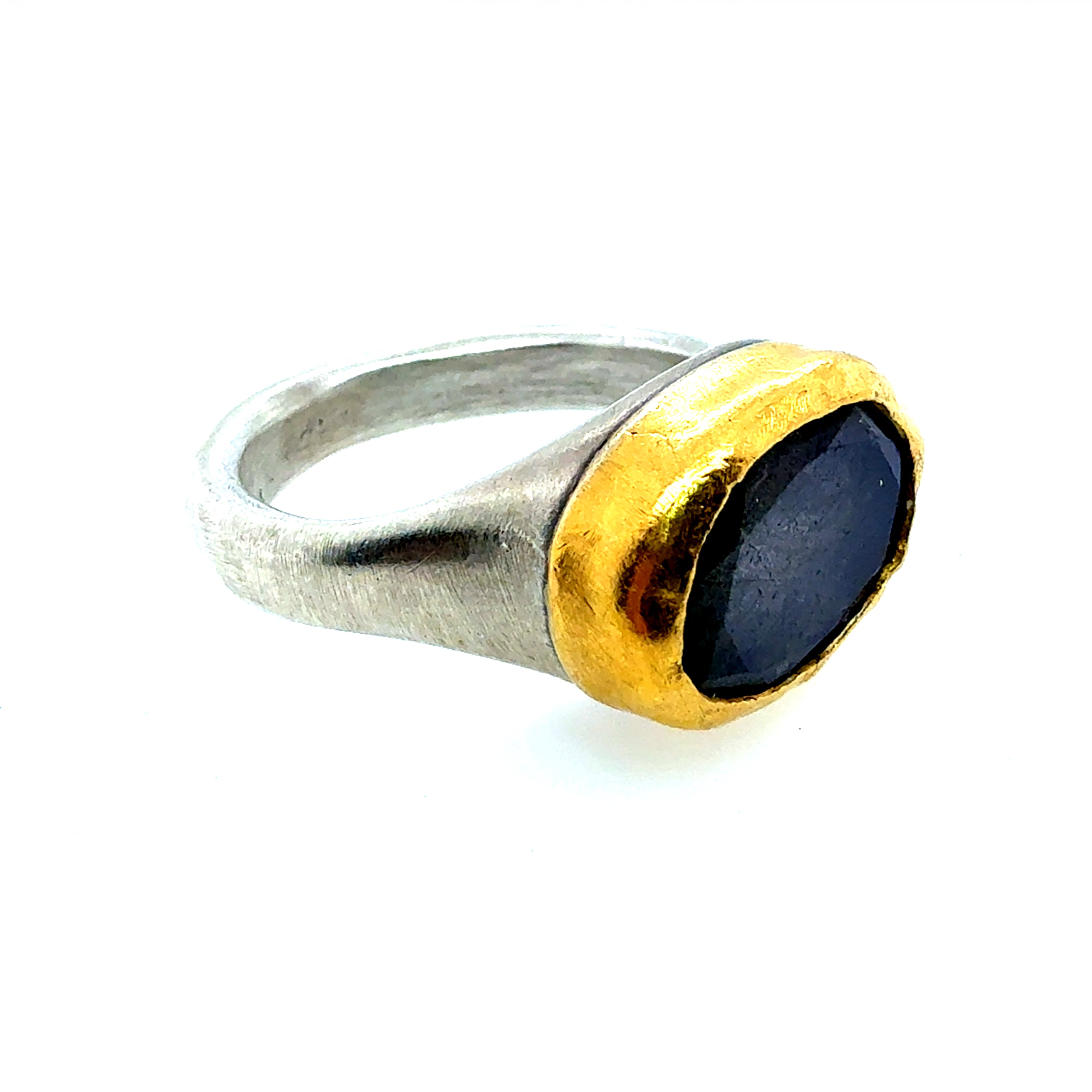 Retro Gold & Silver Blue Iridescent Labradorite Statement Ring Circa 1990