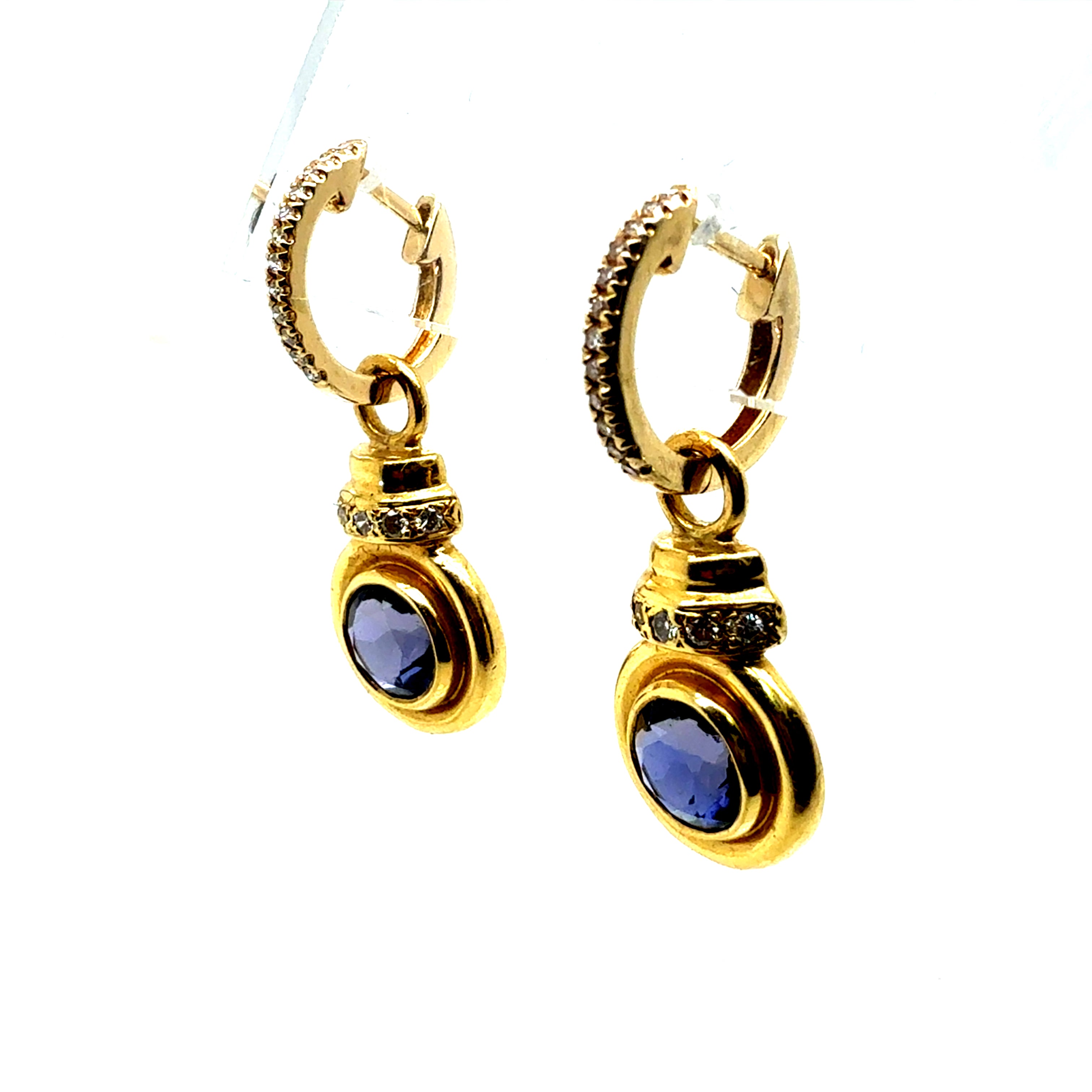 Retro Yellow Gold Drop Enhancer Earrings with Natural Diamonds and Tsavorites