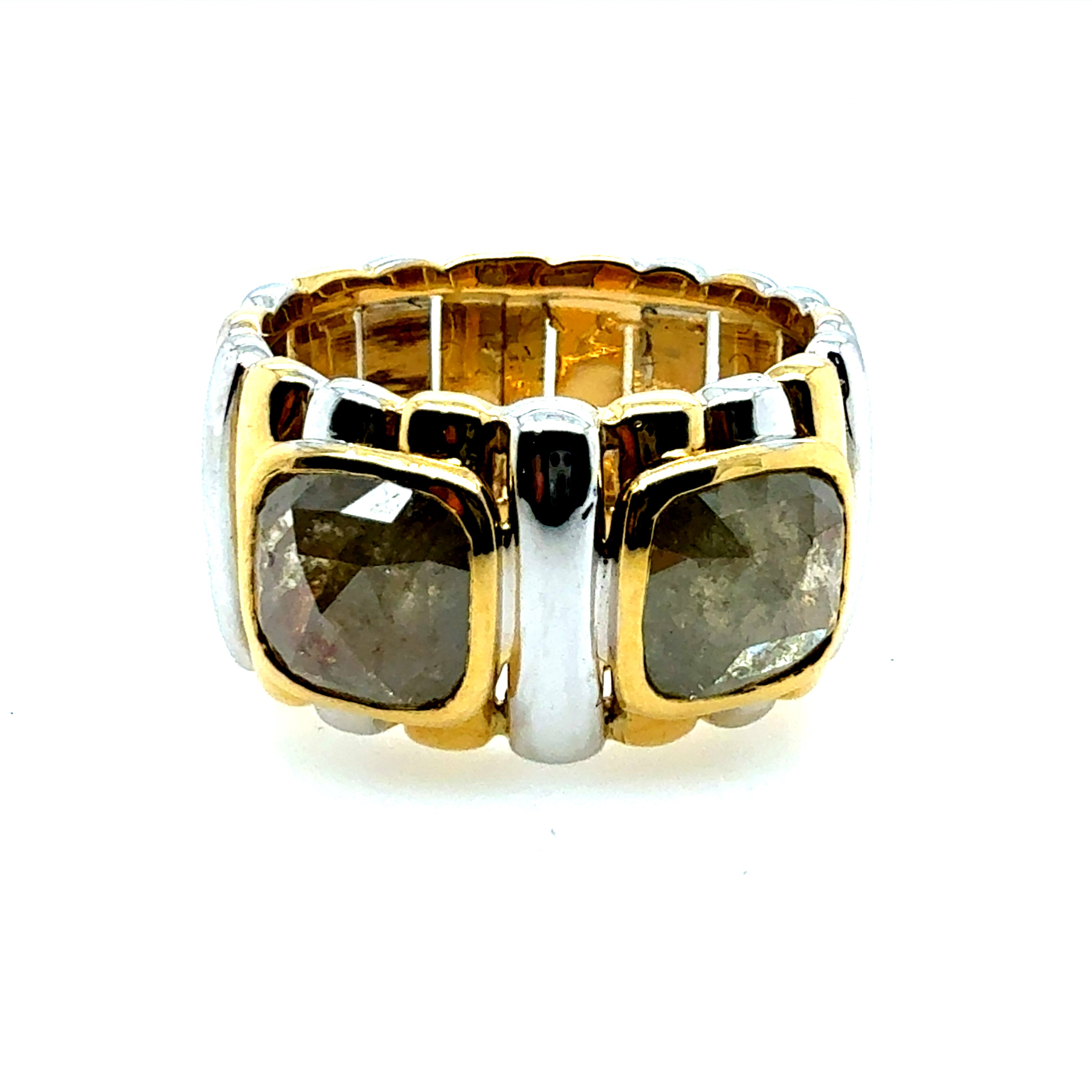 Retro Two-Tone Gold 1.5 CT Natural Rose Cut Diamond Statement Ring Circa 1980