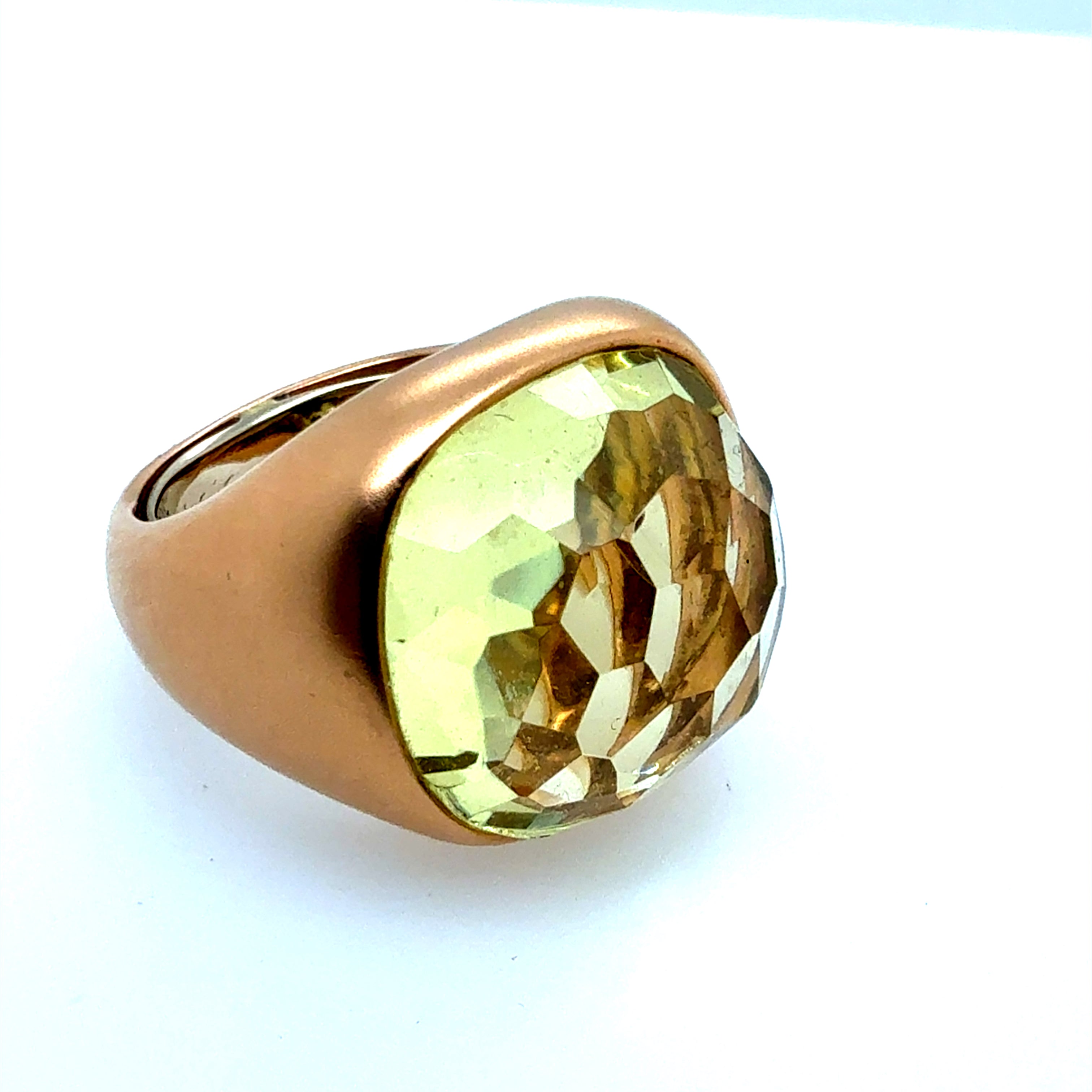 Modern Italian Rose Gold Satin Finish Rose Cut Greenish Quartz Statement Ring