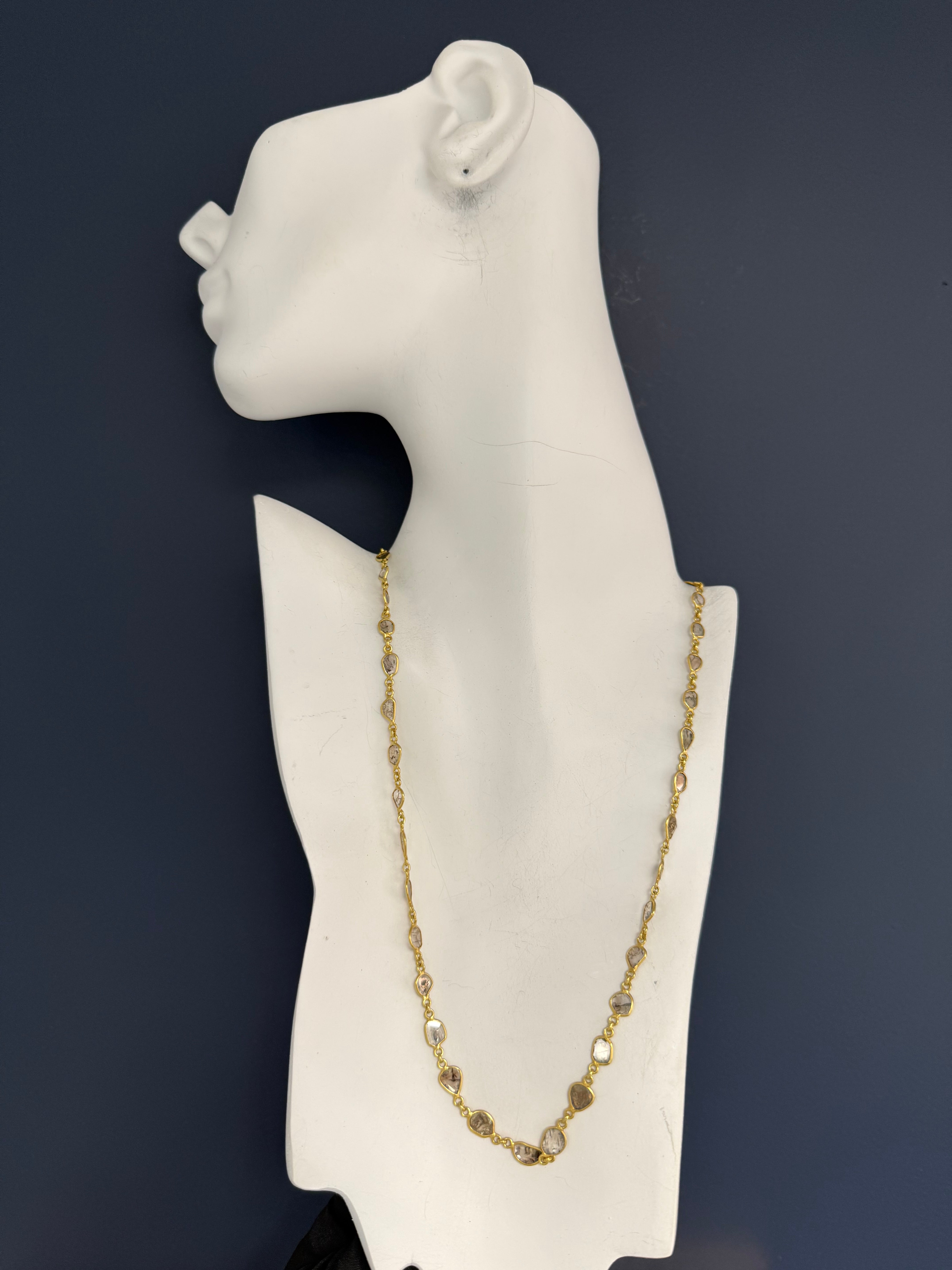 Retro Yellow Gold Natural Diamond Slice 22 Inch Statement Necklace