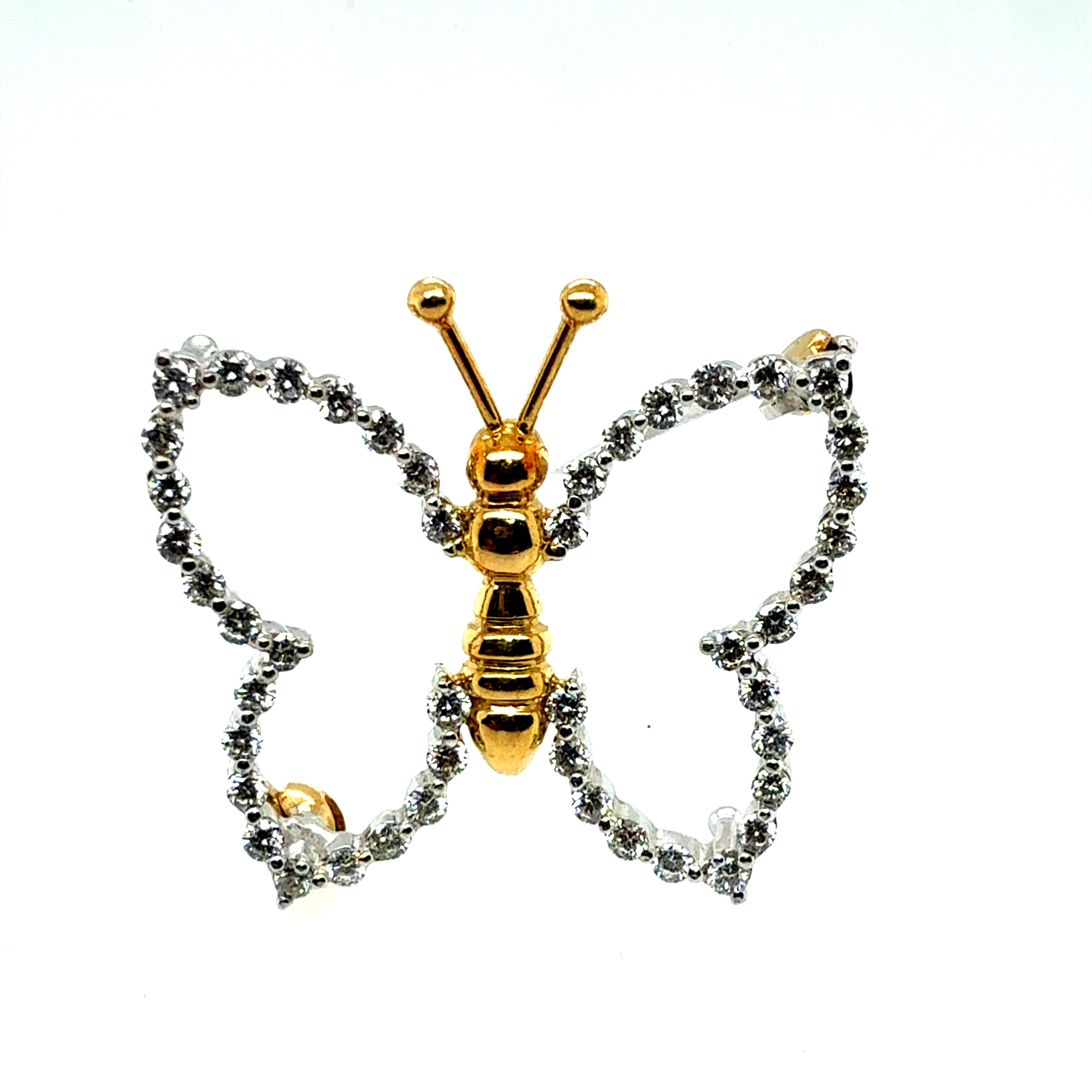 Retro Two Tone Gold 1 Carat Natural Diamond Butterfly Pin by Lindenman