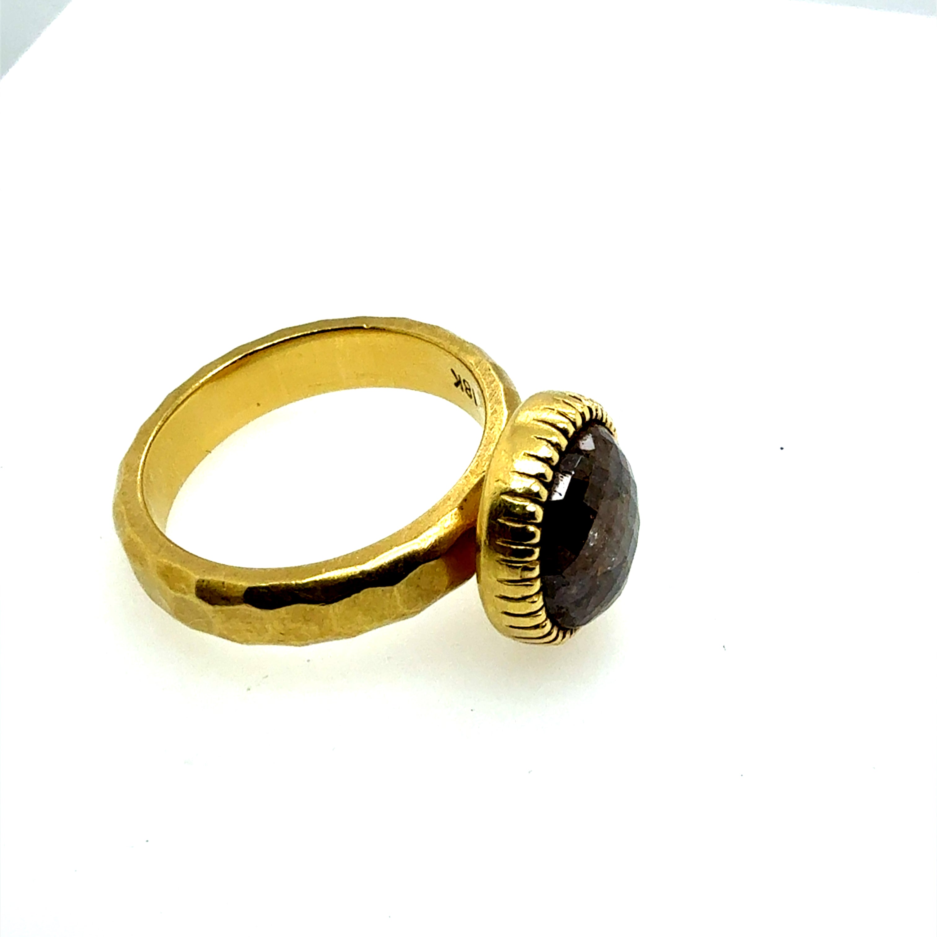 Retro Gold 2.5 Carat Natural Brownish Rose Cut Diamond Statement Ring 1980
