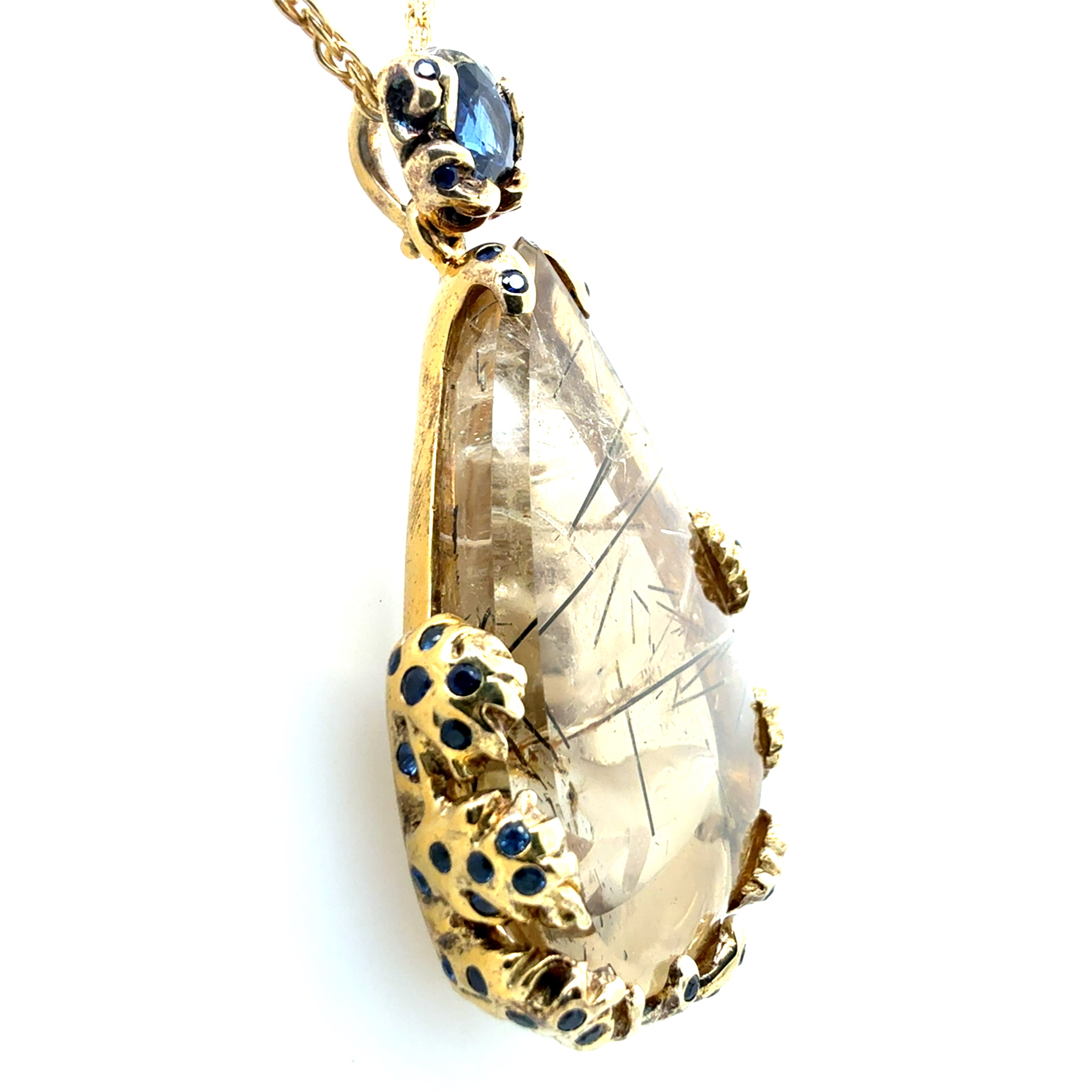 Retro 925 Silver Blue Sapphire, Quartz,  Kyanite Statement Pendant by F. Barthe