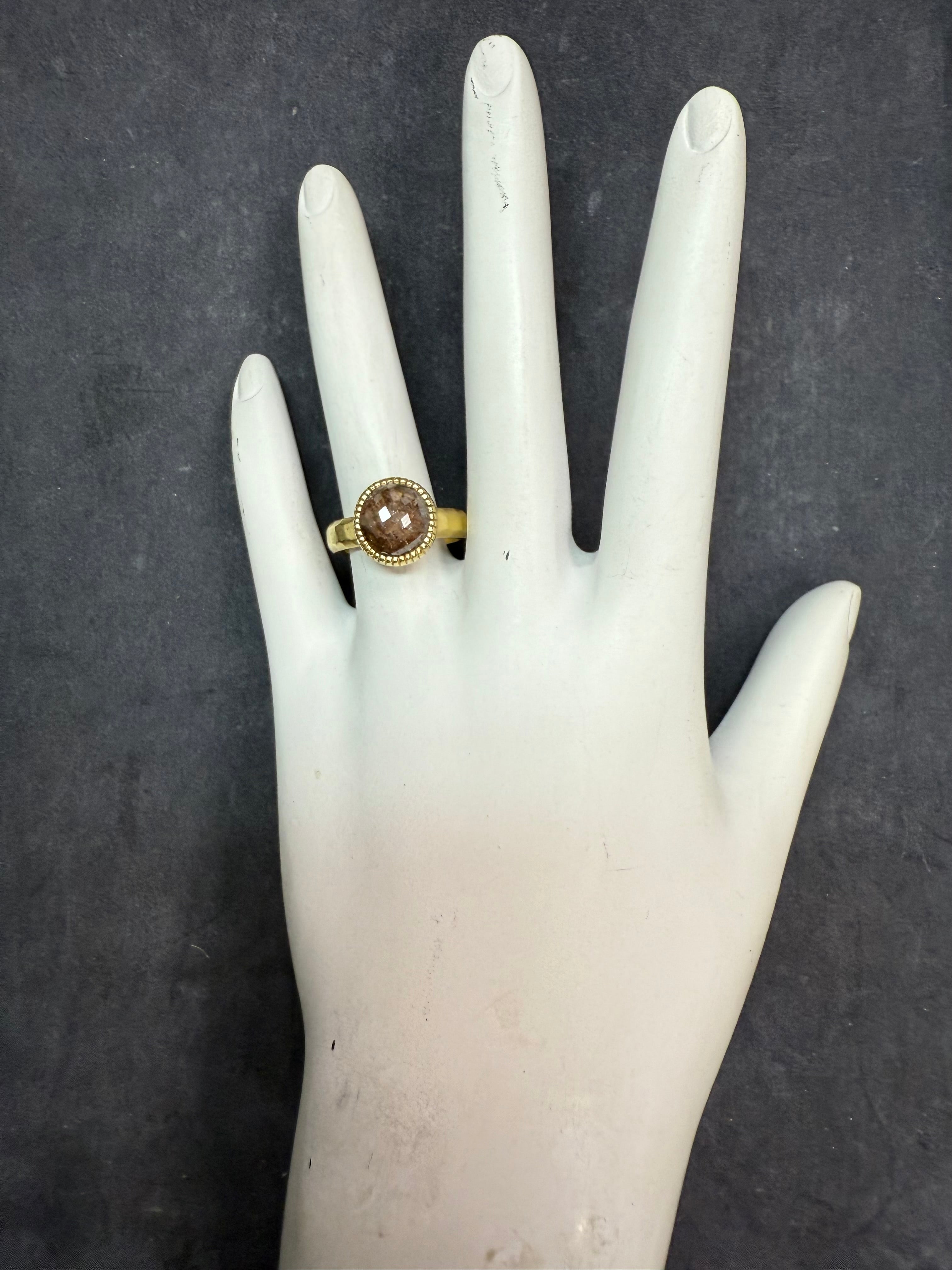 Retro Gold 2.5 Carat Natural Brownish Rose Cut Diamond Statement Ring 1980