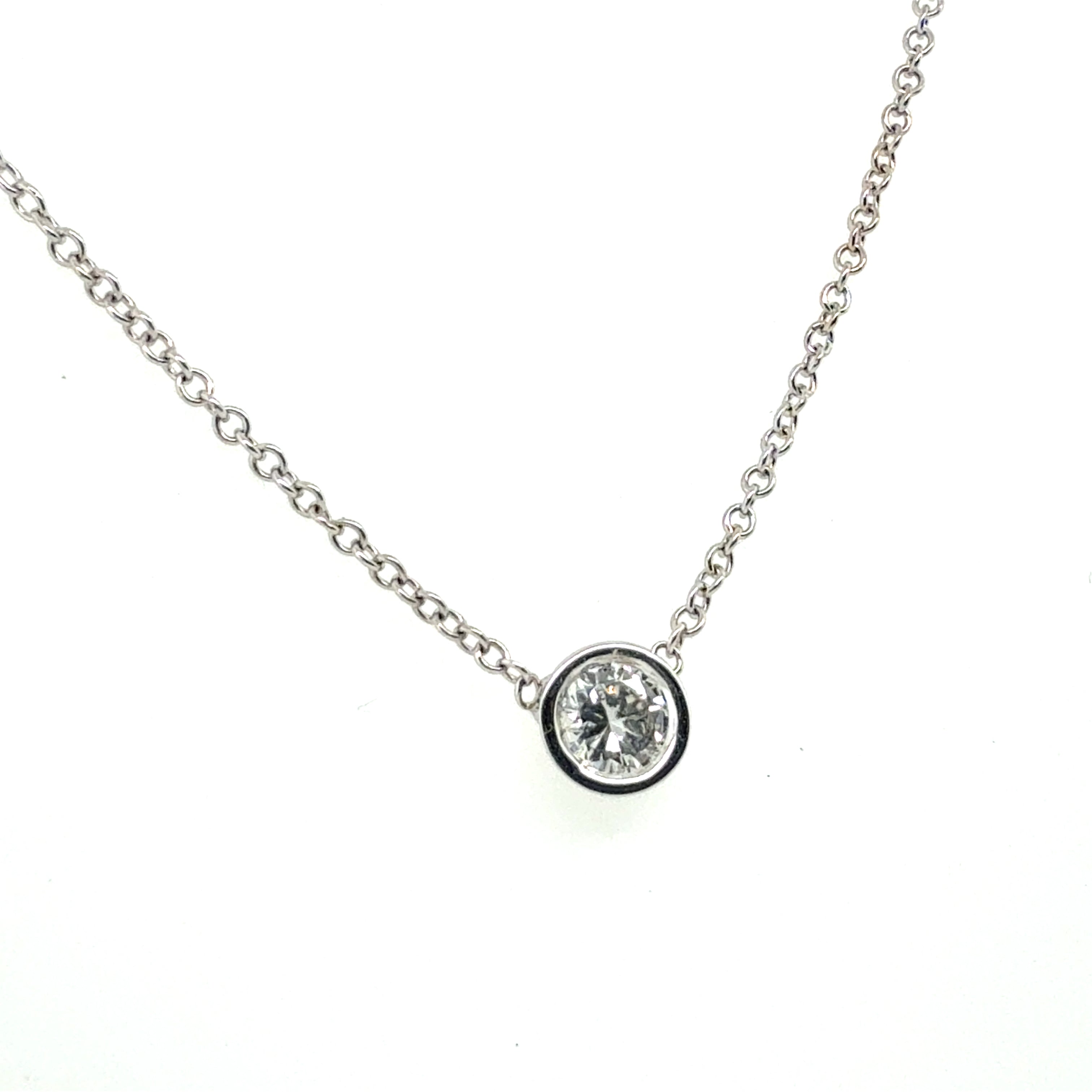 Modern White Gold 0.70 CARAT Natural Round Diamond BEZEL Set Necklace