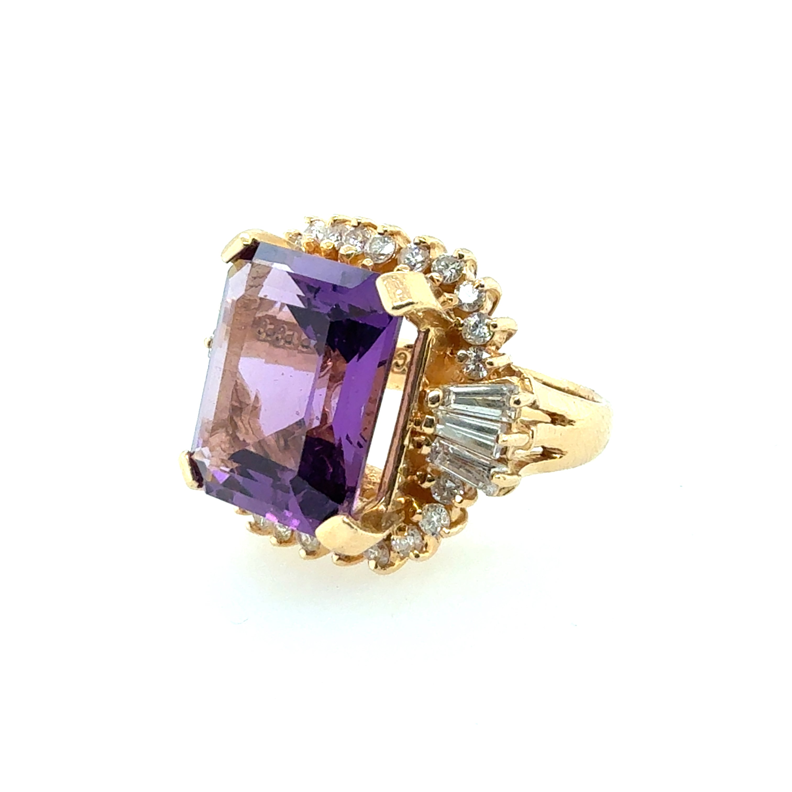 Retro Yellow Gold 10 Carat Amethyst & Natural Diamond Ballerina Ring Circa 1970