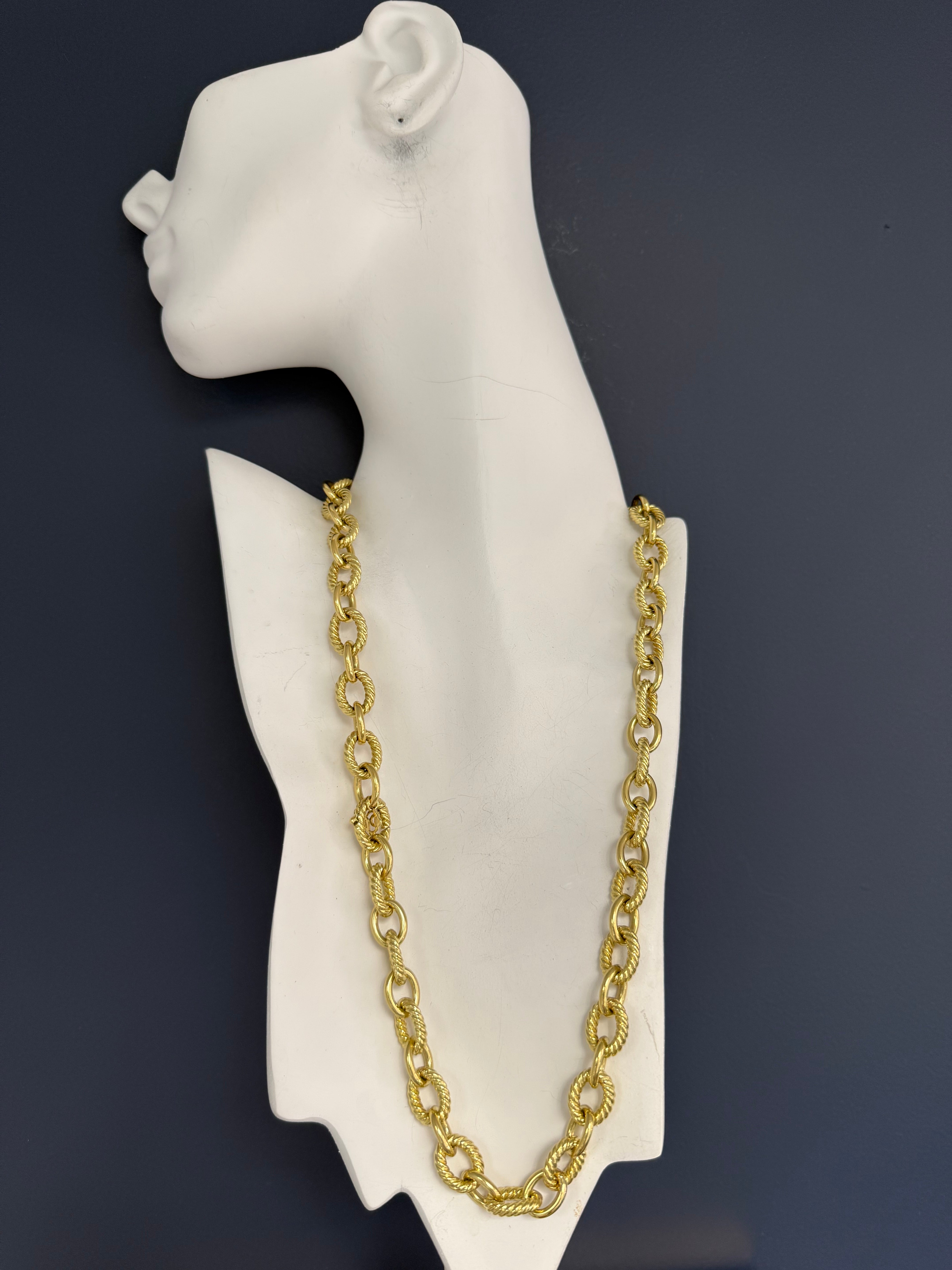 Modern 18K Gold Large Curb Link Necklace & Bracelet Set by David Yurman