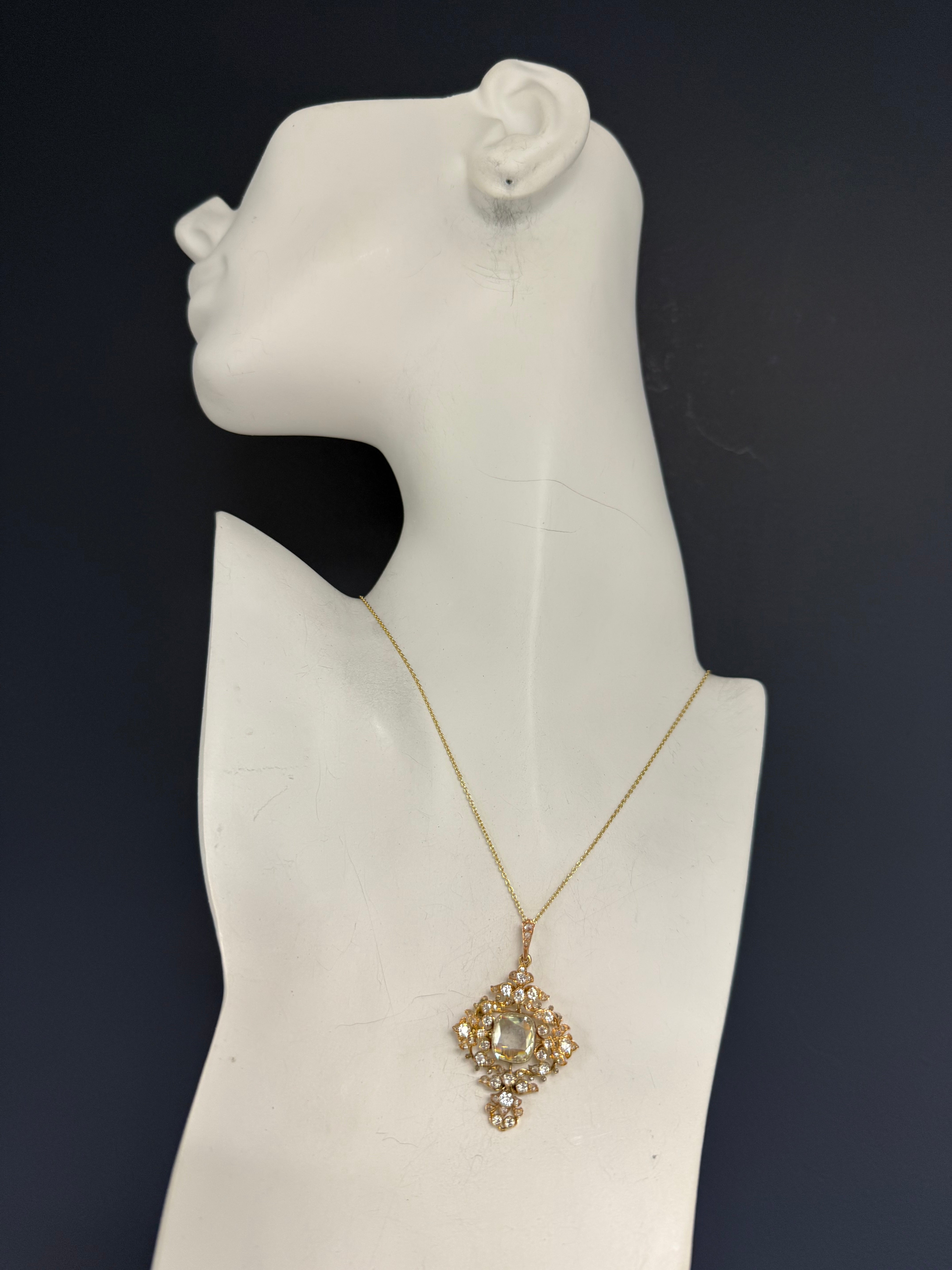 Retro Gold 3.2 Carat GIA Certified Natural Diamond Pendant Brooch Circa 1940