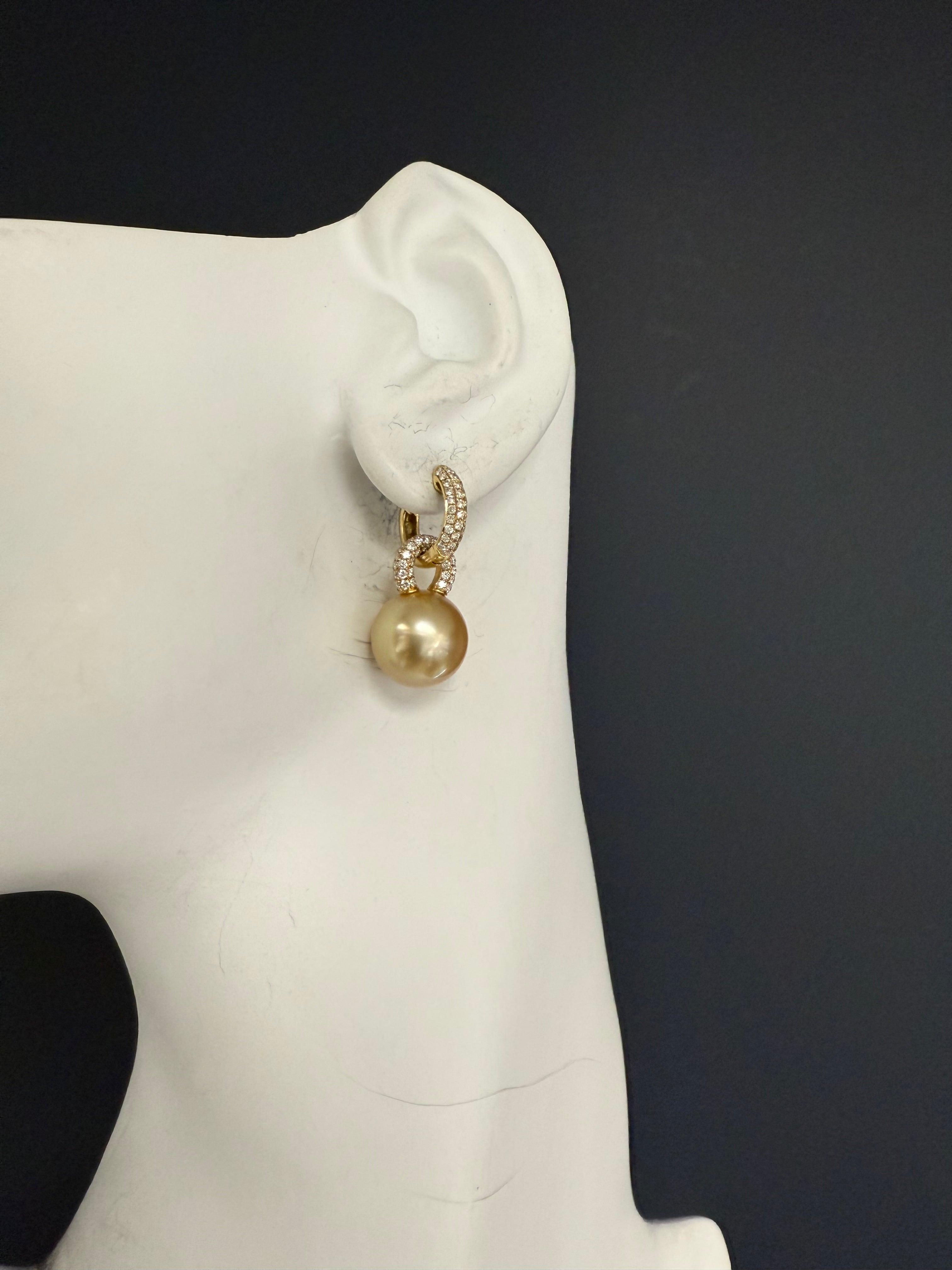 Modern Gold 1.5ct Natural Diamond & Champagne South Sea Pearl Earrings
